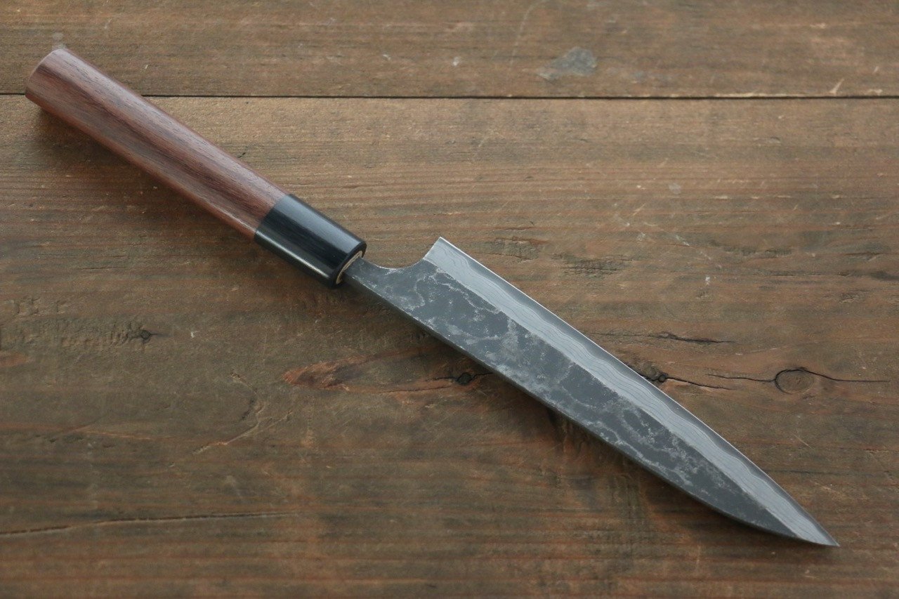 Shungo Ogata White Steel No.2 Kurouchi Damascus Petty-Utility 150mm Shitan Handle - Japanny - Best Japanese Knife