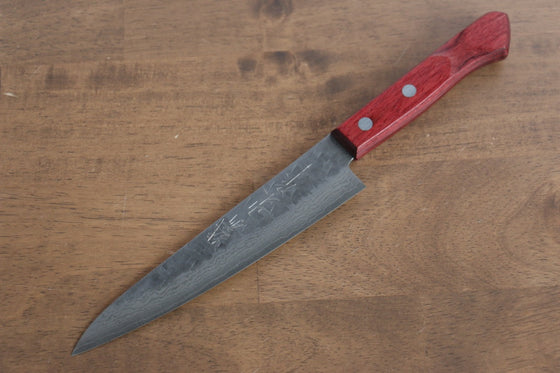 Nao Yamamoto VG10 Hammered Damascus Nashiji Petty-Utility 160mm Red Pakka wood Handle - Japanny - Best Japanese Knife