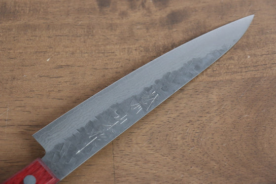 Nao Yamamoto VG10 Hammered Damascus Nashiji Petty-Utility 160mm Red Pakka wood Handle - Japanny - Best Japanese Knife