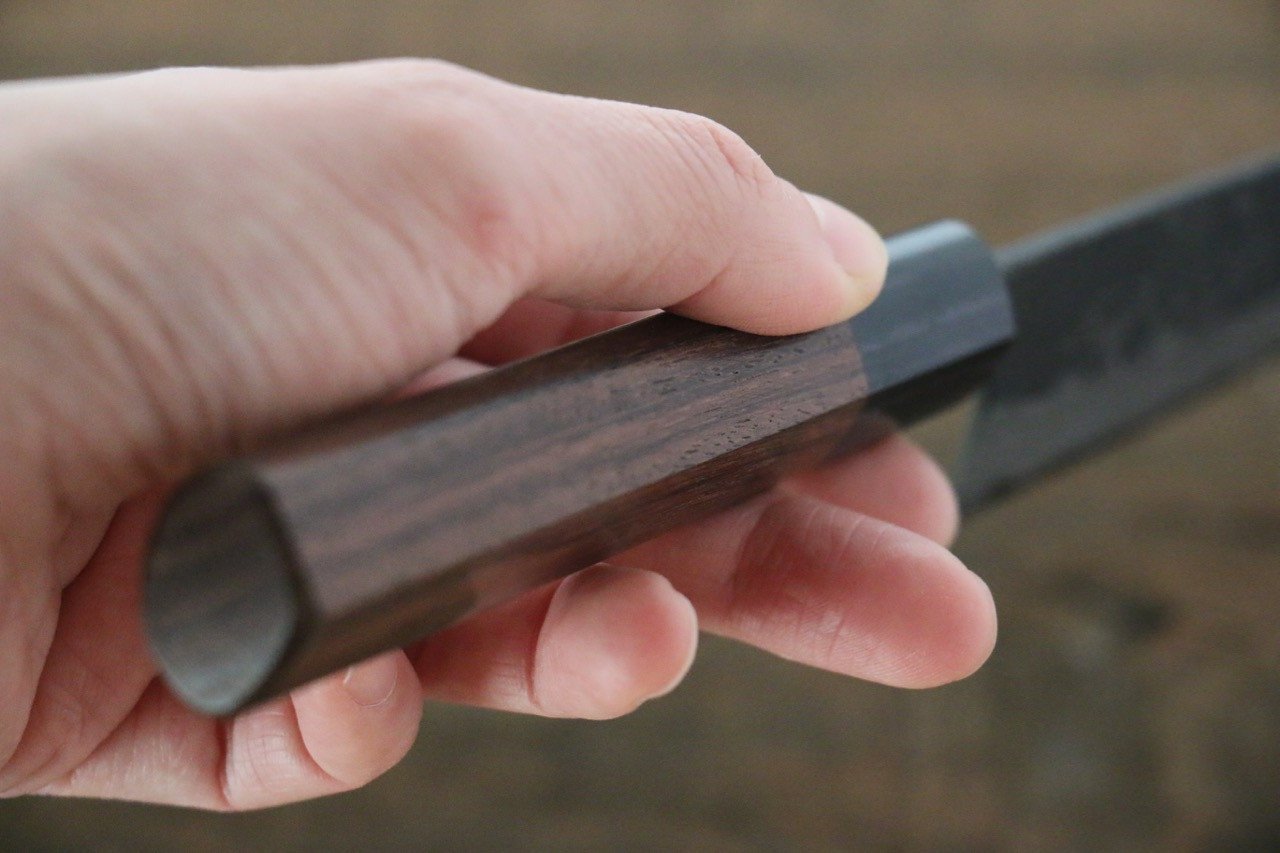 Shungo Ogata White Steel No.2 Kurouchi Damascus Petty-Utility 150mm Shitan Handle - Japanny - Best Japanese Knife