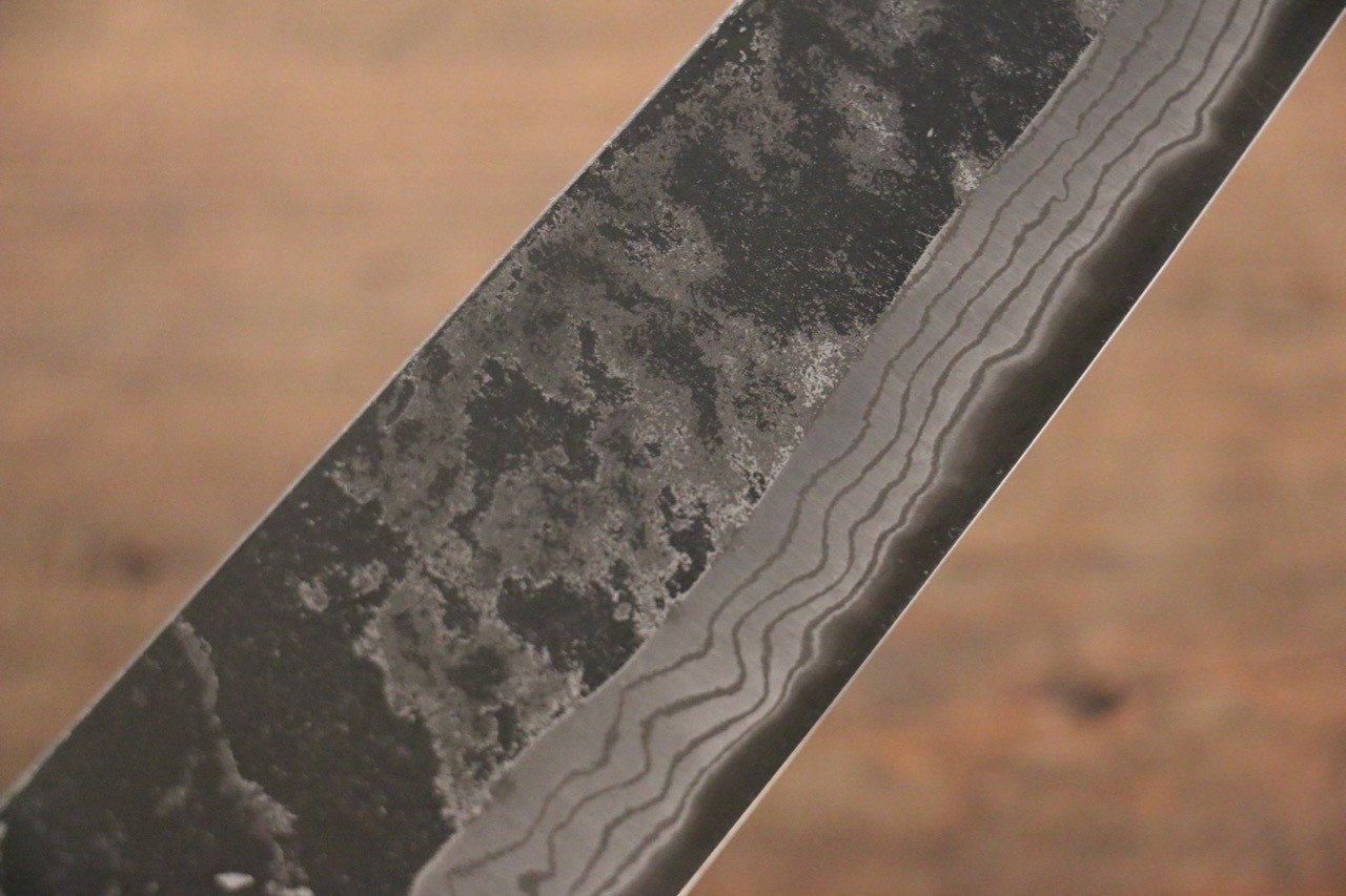 Shungo Ogata White Steel No.2 Kurouchi Damascus Bunka 180mm Shitan Handle - Japanny - Best Japanese Knife