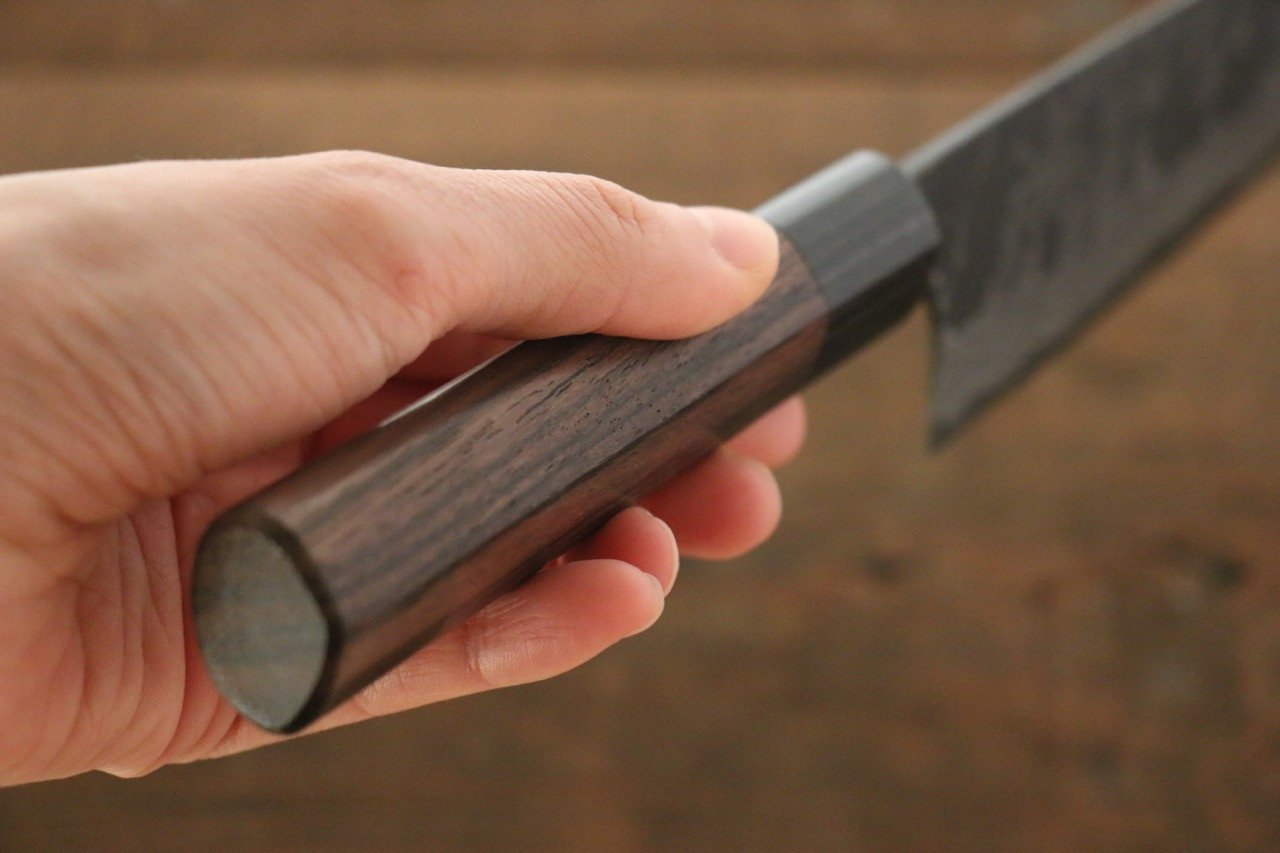 Shungo Ogata White Steel No.2 Kurouchi Damascus Bunka 180mm Shitan Handle - Japanny - Best Japanese Knife