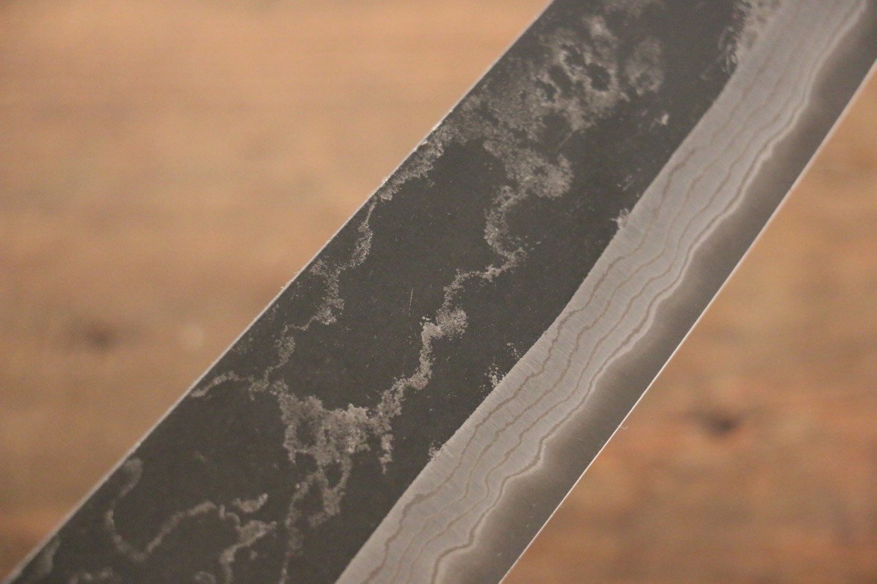 Shungo Ogata White Steel No.2 Kurouchi Damascus Santoku 180mm Shitan Handle - Japanny - Best Japanese Knife