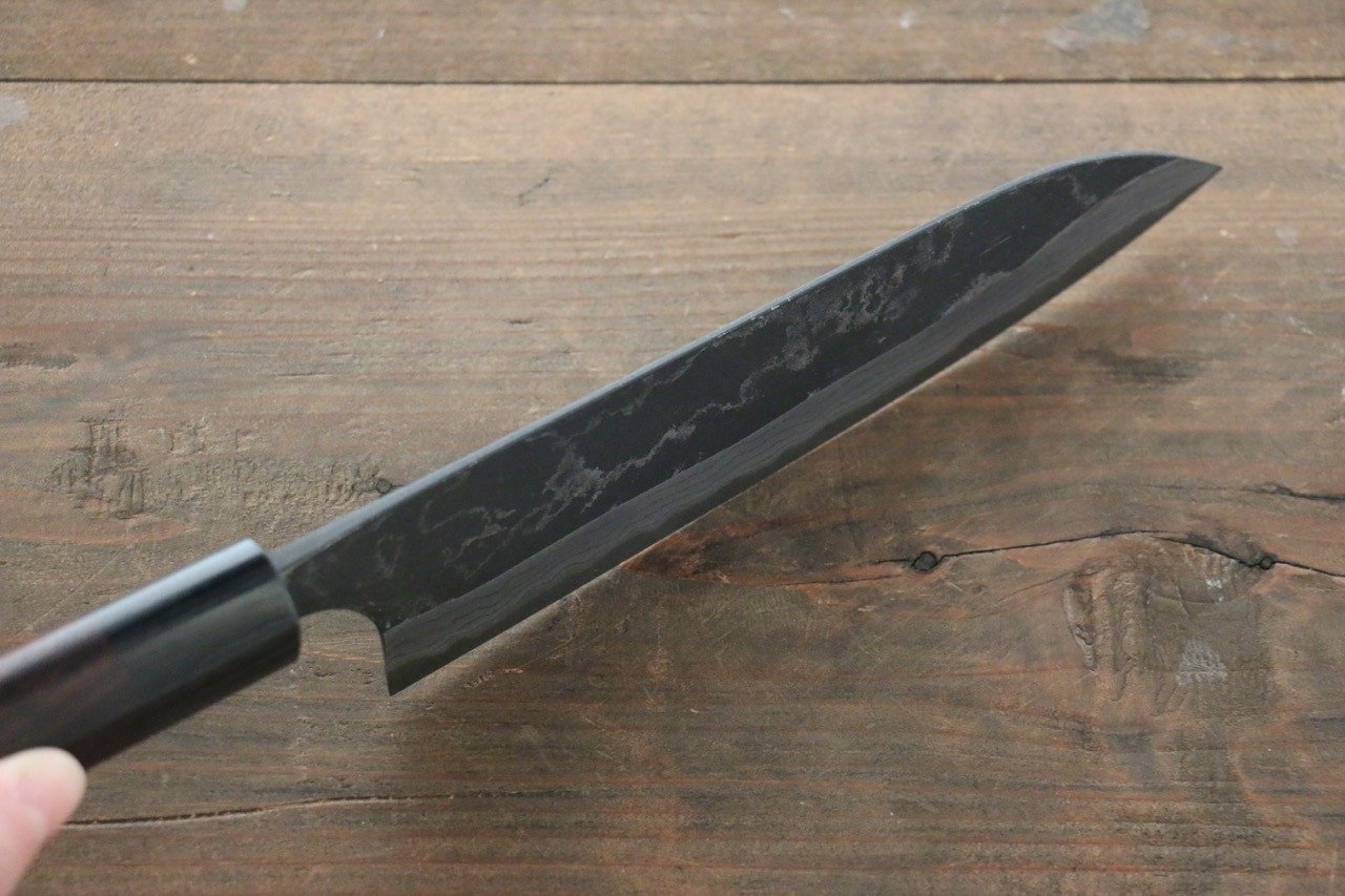 Shungo Ogata White Steel No.2 Kurouchi Damascus Santoku 180mm Shitan Handle - Japanny - Best Japanese Knife