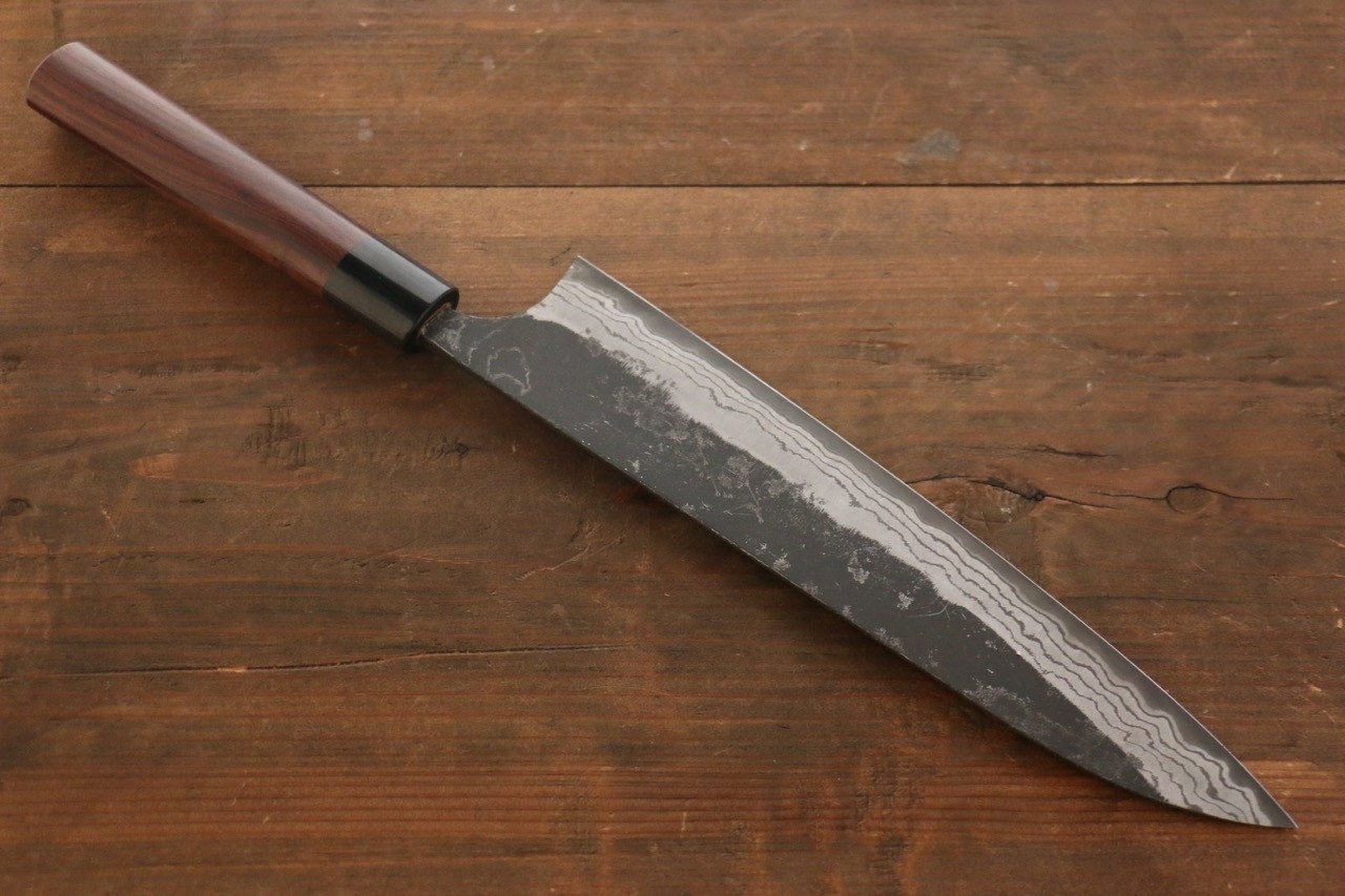 Shungo Ogata White Steel No.2 Kurouchi Damascus Gyuto 240mm Shitan Handle - Japanny - Best Japanese Knife