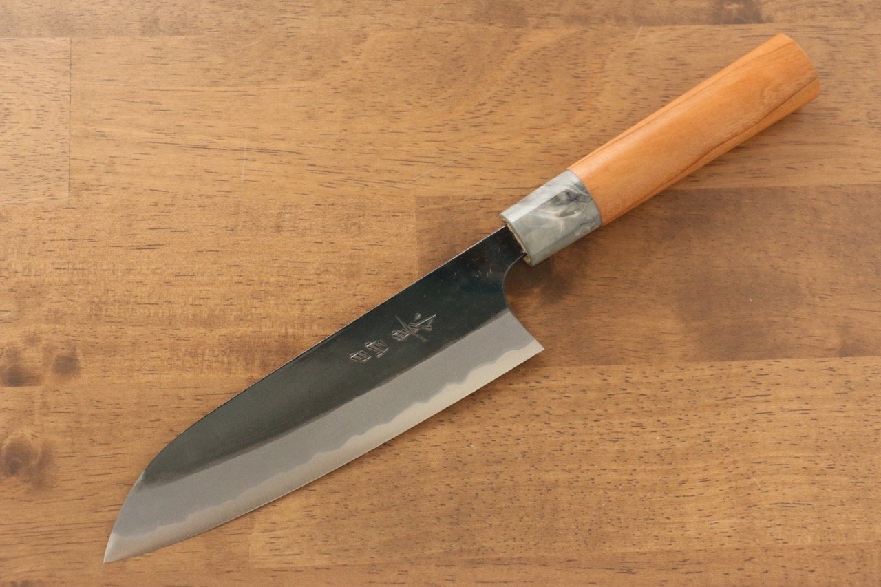 Masakage Masakage Mizu Blue Steel No.2 Black Finished Santoku 165mm with American Cherry Handle - Japanny - Best Japanese Knife