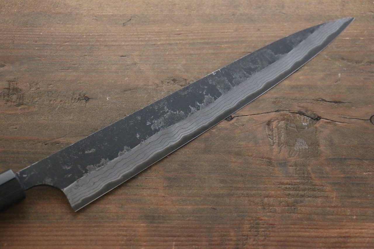 Shungo Ogata White Steel No.2 Kurouchi Damascus Sujihiki 240mm Shitan Handle - Japanny - Best Japanese Knife