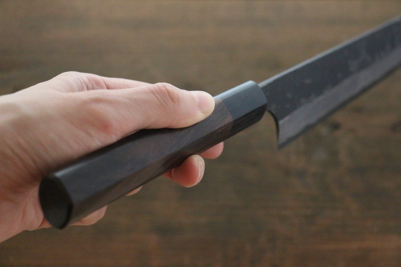 Shungo Ogata White Steel No.2 Kurouchi Damascus Sujihiki 240mm Shitan Handle - Japanny - Best Japanese Knife