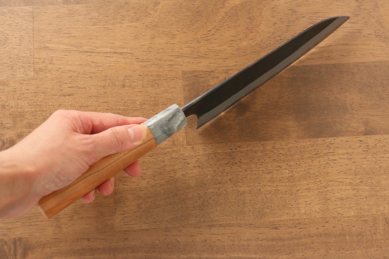 Masakage Masakage Mizu Blue Steel No.2 Black Finished Santoku 165mm with American Cherry Handle - Japanny - Best Japanese Knife