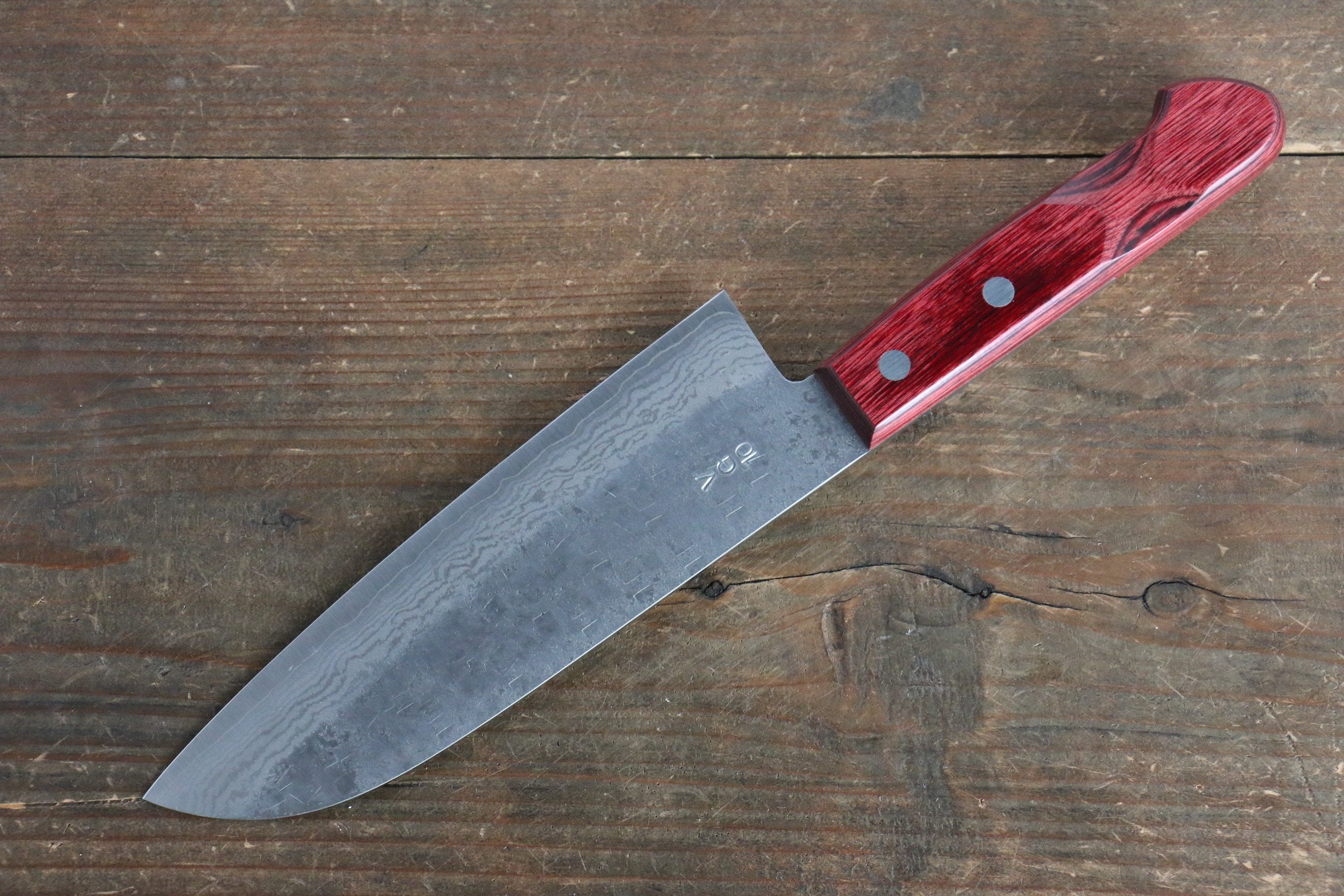 Nao Yamamoto VG10 Hammered Damascus Santoku 170mm Red Pakka wood Handle - Japanny - Best Japanese Knife