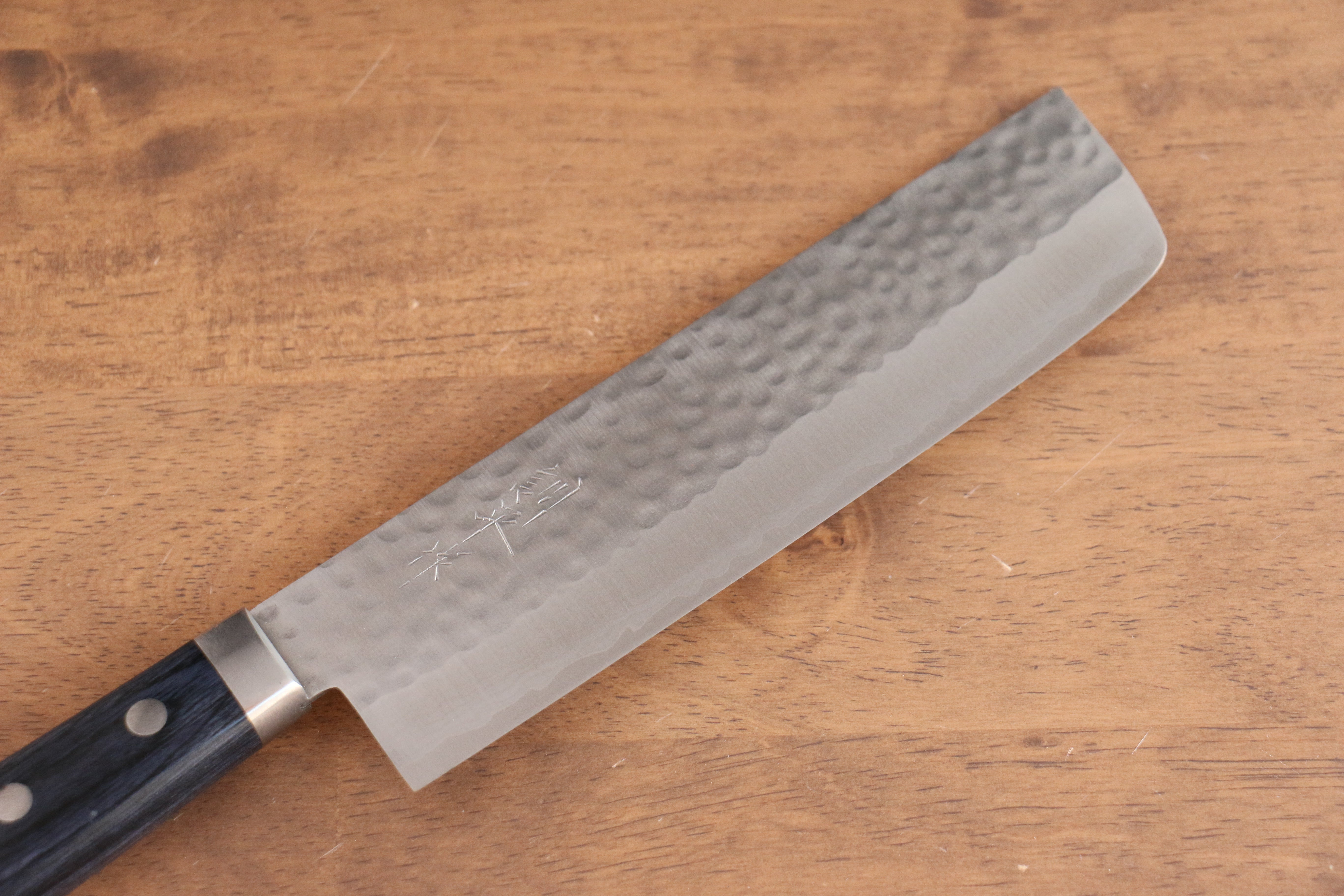 Kunihira Kokuryu VG10 Hammered Damascus Usuba 165mm Navy blue Pakka wood Handle - Japanny - Best Japanese Knife