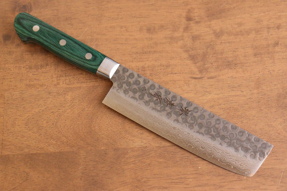 Sakai Takayuki VG10 17 Layer Damascus Nakiri 170mm Green Pakka wood Handle - Japanny - Best Japanese Knife