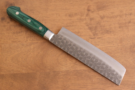 Sakai Takayuki VG10 17 Layer Damascus Nakiri 170mm Green Pakka wood Handle - Japanny - Best Japanese Knife