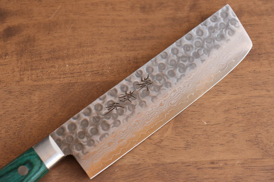 Sakai Takayuki VG10 17 Layer Damascus Nakiri 170mm Green Pakka wood Handle - Japanny - Best Japanese Knife