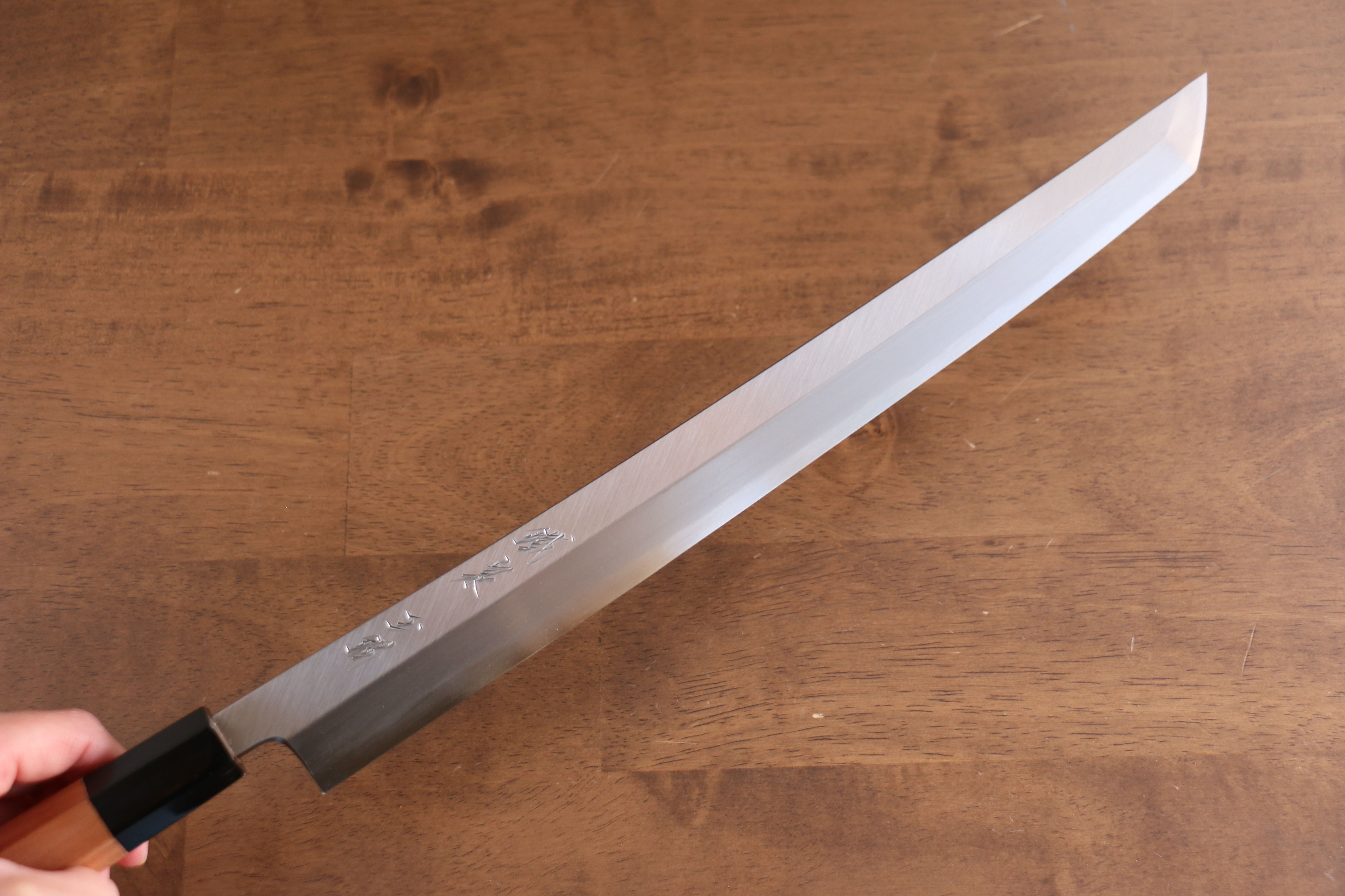 Tessen by Tanaka Tamahagane Sakimaru Yanagiba 315mm Wild Cherry Handle with Sheath - Japanny - Best Japanese Knife