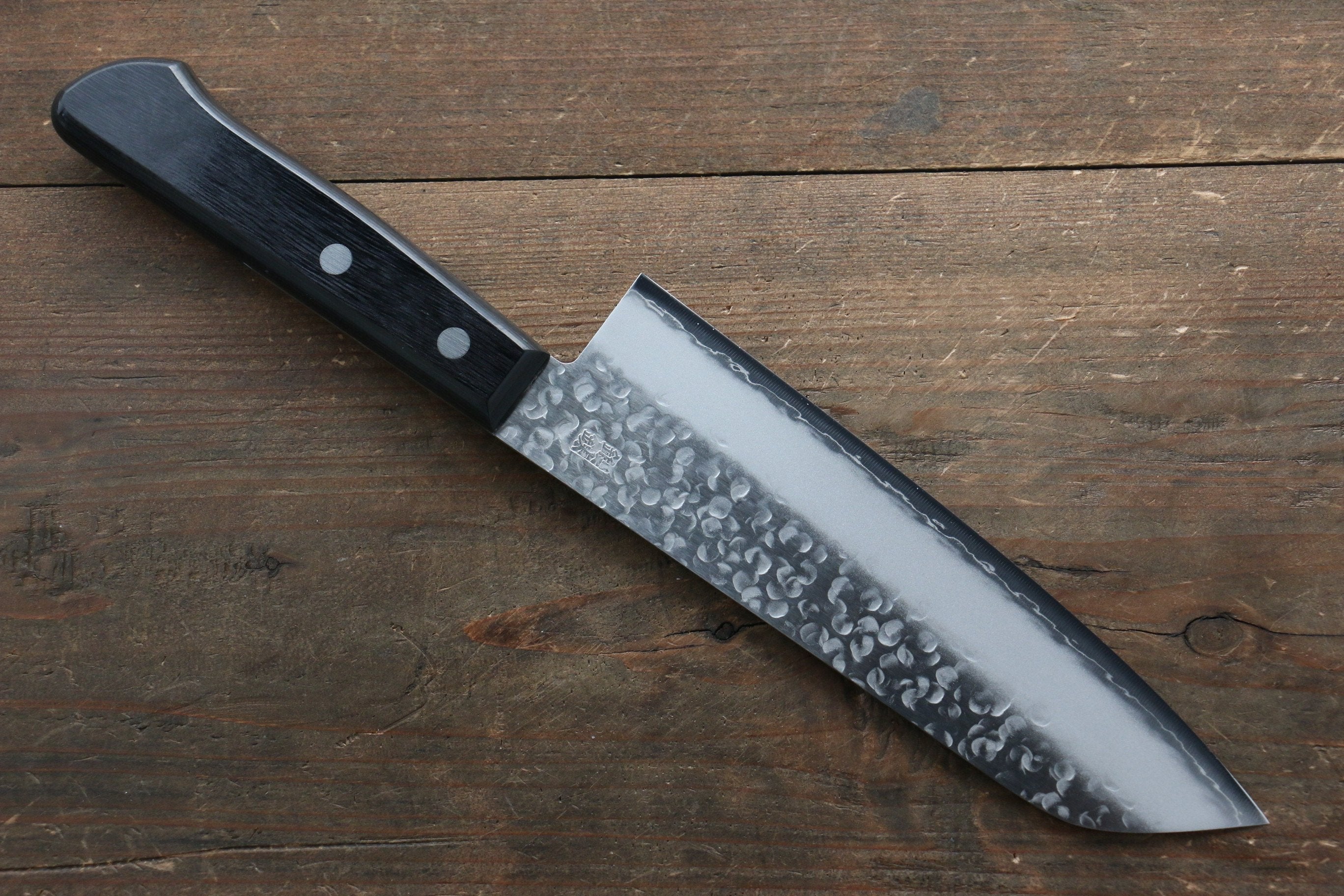 Takamura Knives Chromax Steel Hammered Santoku 170mm with Black Pakka wood Handle - Japanny - Best Japanese Knife