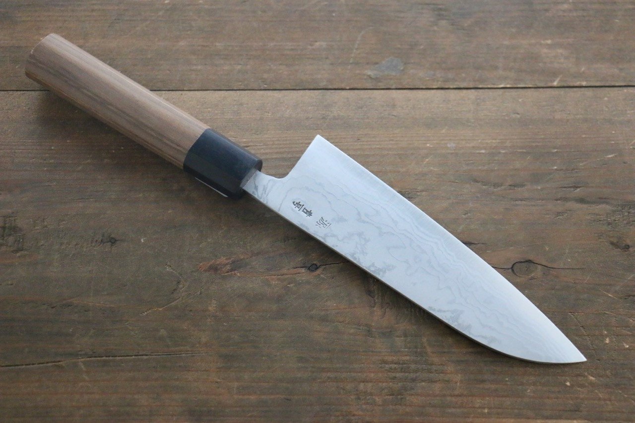Shigeki Tanaka Blue Steel No.2 Damascus Santoku  165mm Walnut Handle - Japanny - Best Japanese Knife