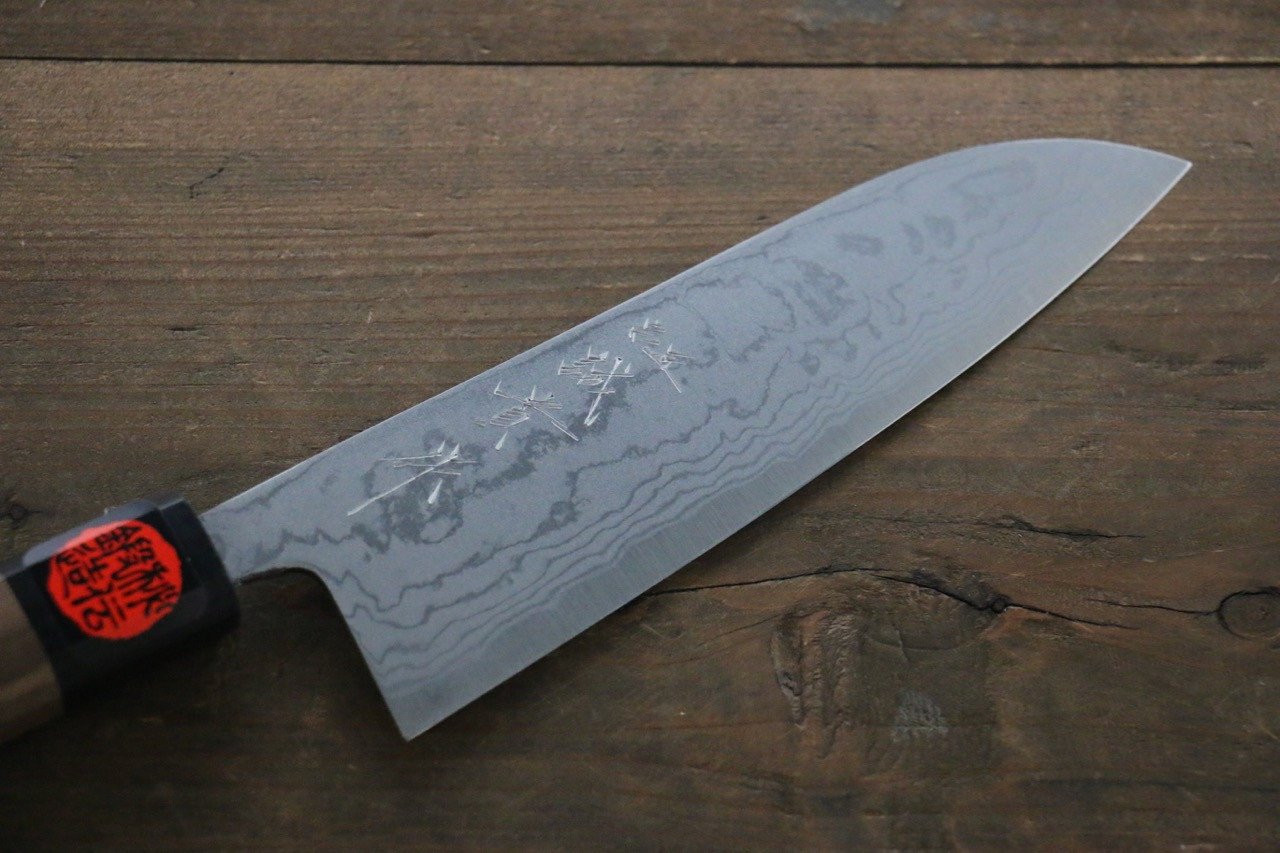 Shigeki Tanaka Blue Steel No.2 Damascus Santoku  165mm Walnut Handle - Japanny - Best Japanese Knife