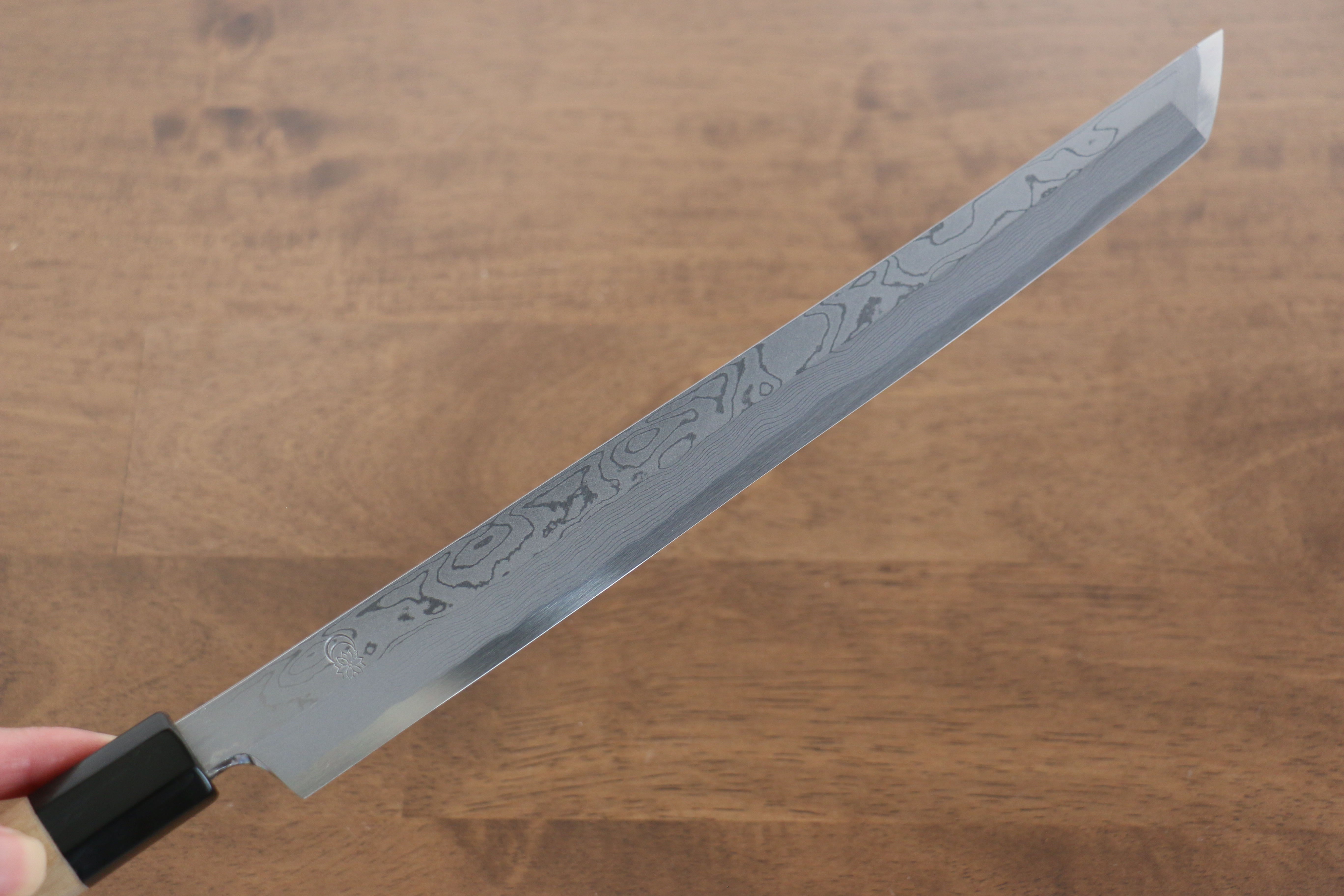 Kikuzuki Blue Steel No.1 Damascus Sakimaru Takohiki 270mm Magnolia Handle - Japanny - Best Japanese Knife