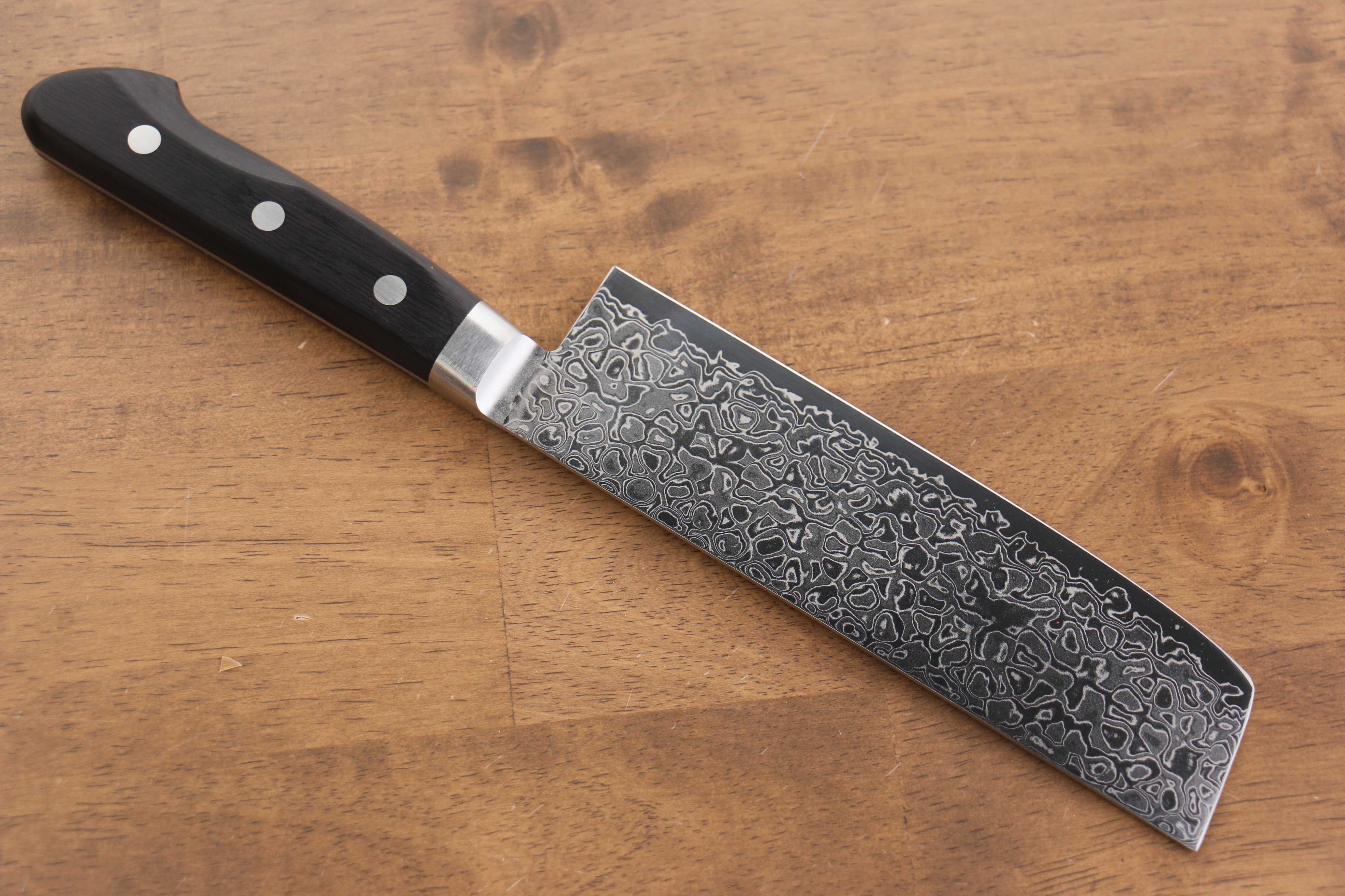 Seisuke Kagami AUS10 Mirrored Finish Damascus Nakiri 170mm Black Pakka wood Handle - Japanny - Best Japanese Knife