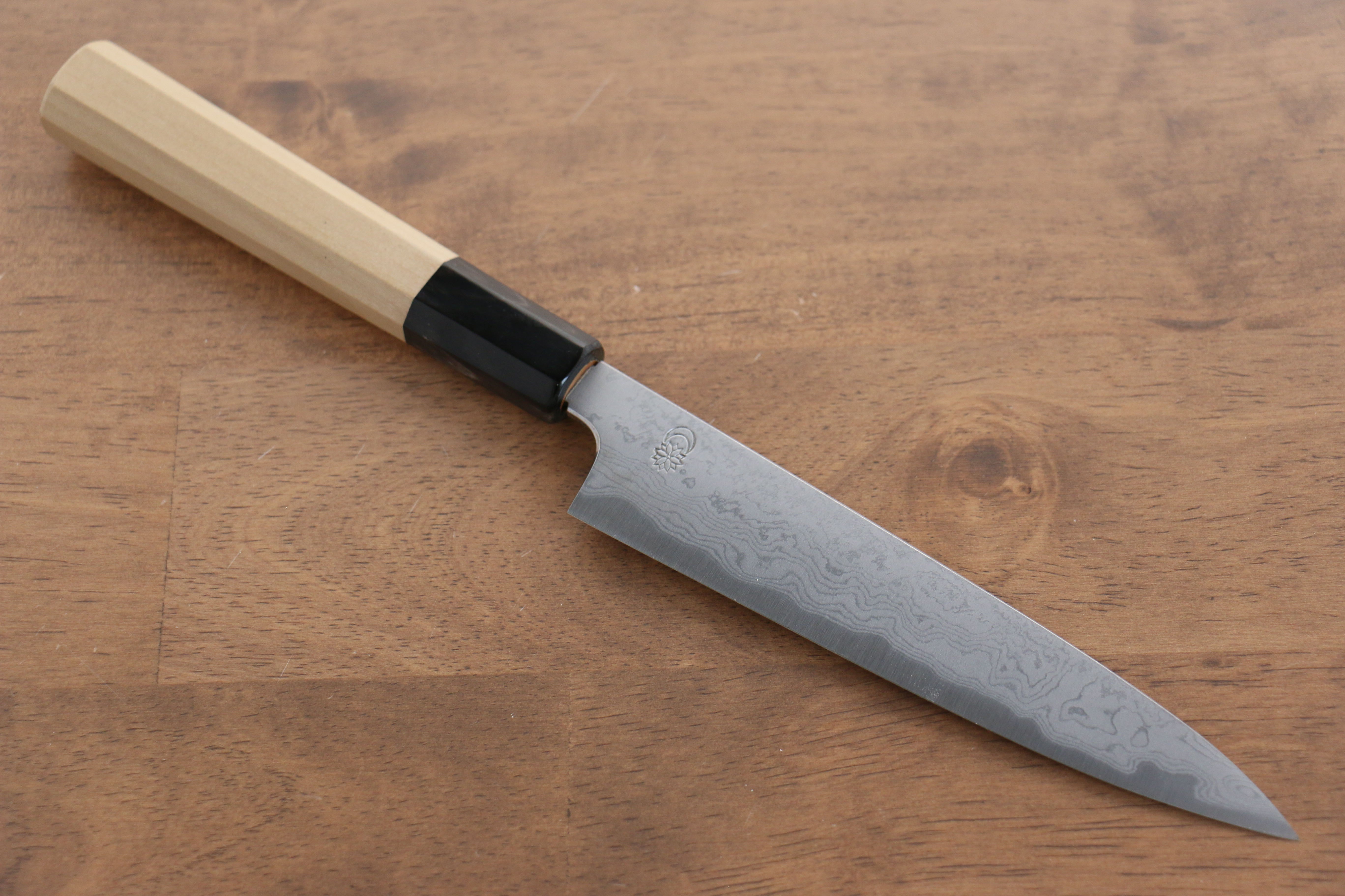 Kikuzuki Blue Steel No.1 Damascus Petty-Utility 150mm Magnolia Handle - Japanny - Best Japanese Knife