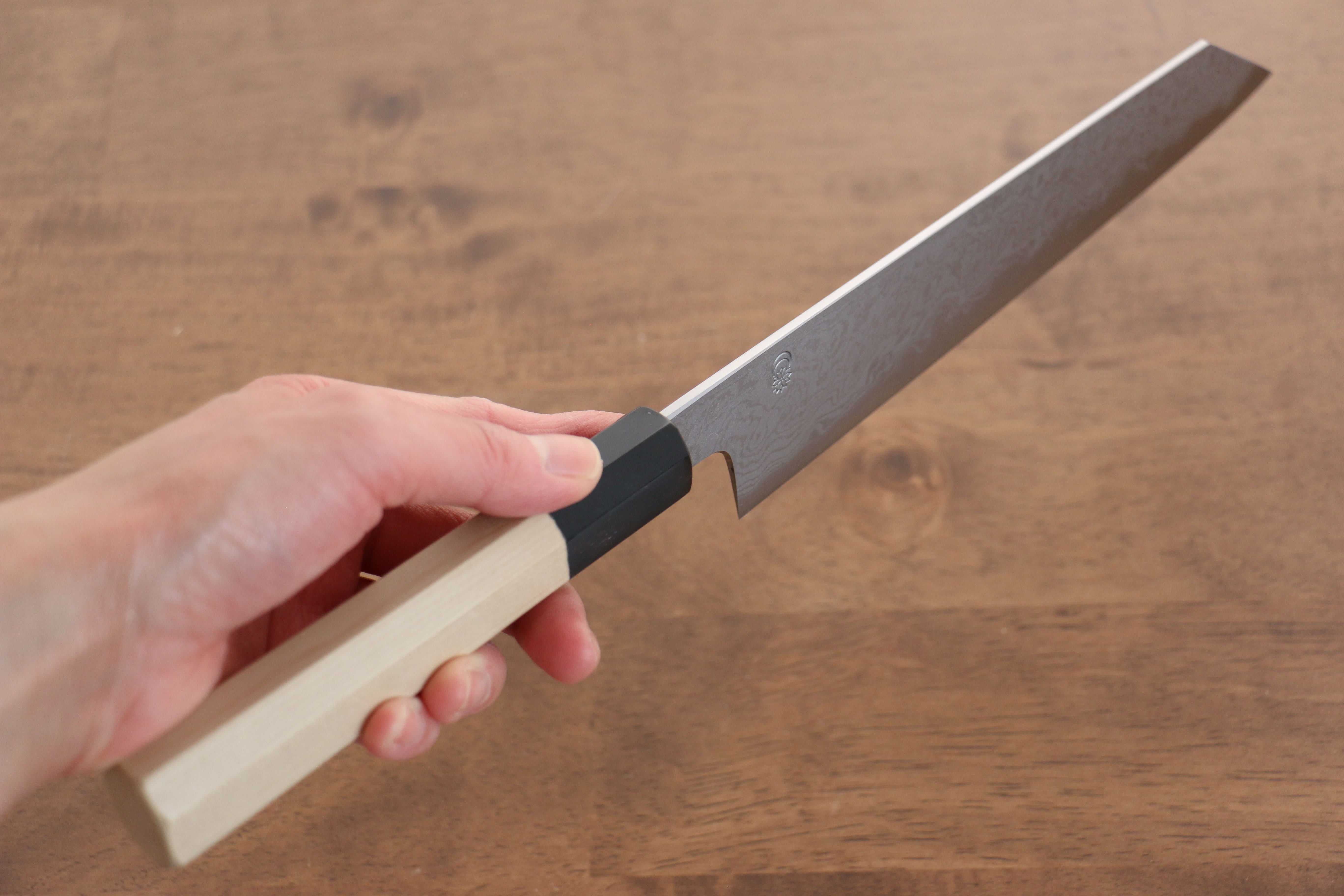 Kikuzuki Blue Steel No.1 Damascus Kiritsuke Gyuto 210mm Magnolia Handle - Japanny - Best Japanese Knife