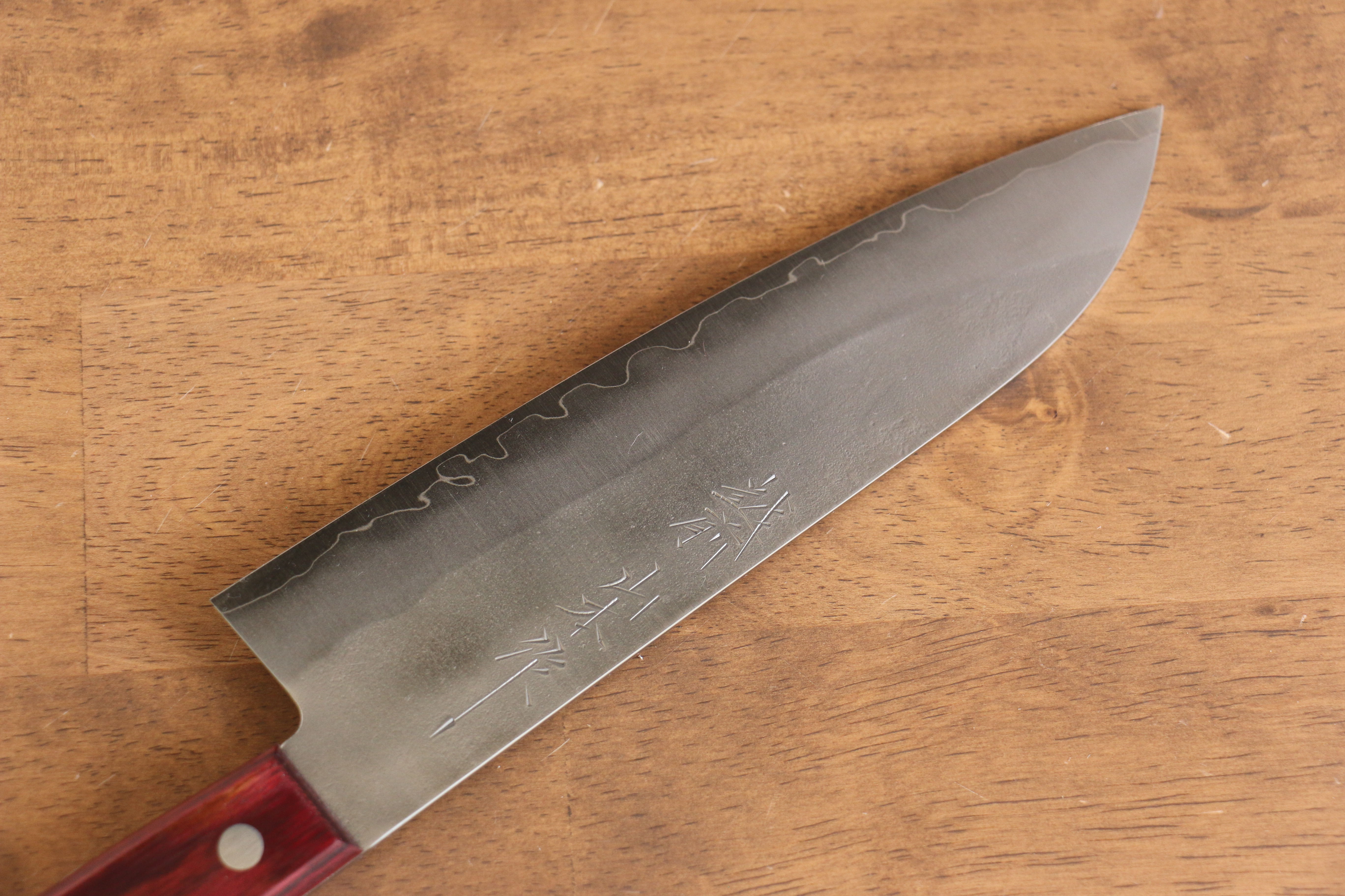 Nao Yamamoto Silver Steel No.3 Nashiji Santoku 180mm Red Pakka wood Handle - Japanny - Best Japanese Knife
