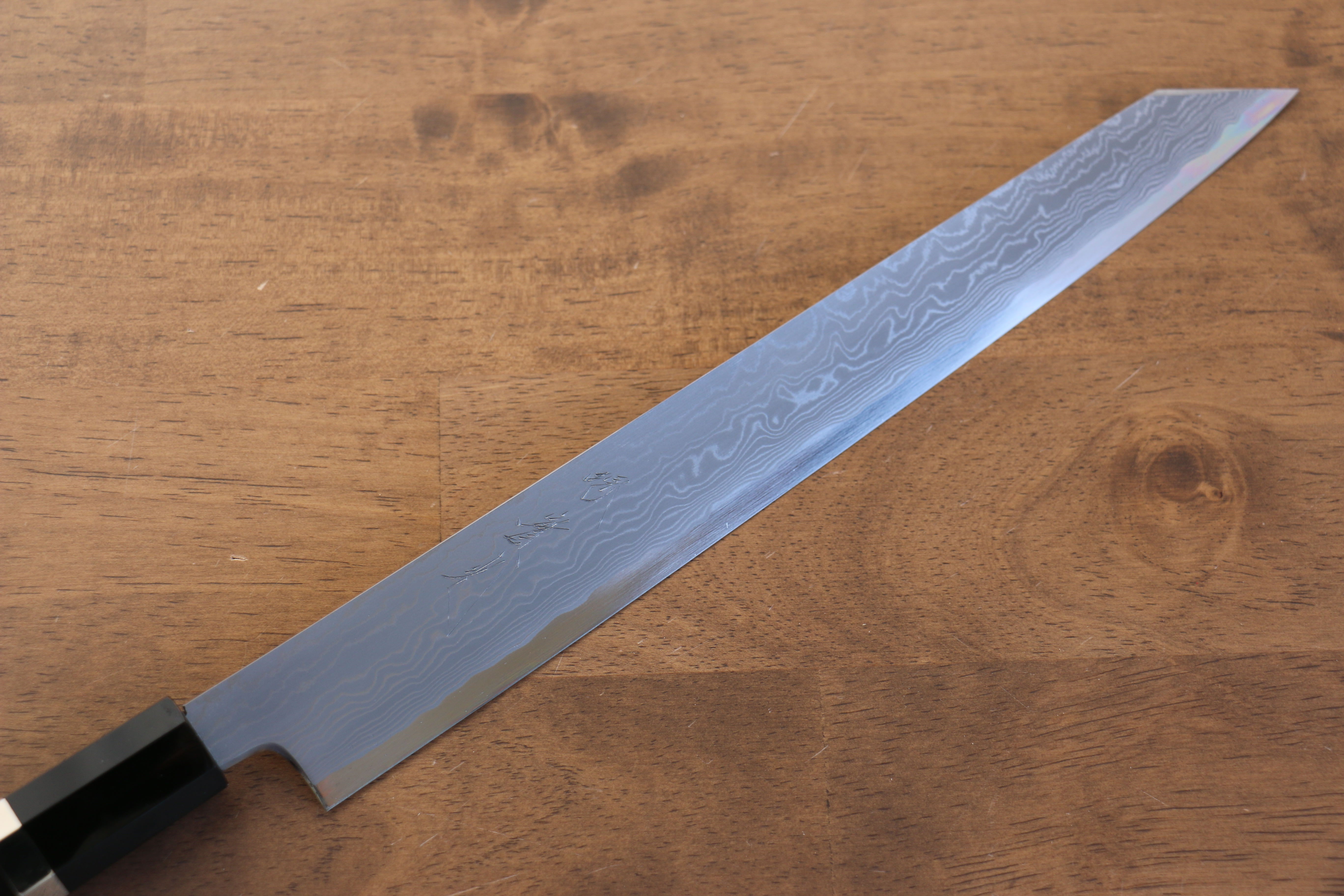 Jikko Blue Steel Damascus Kiritsuke Sujihiki  270mm Ebony with Double Ring Handle - Japanny - Best Japanese Knife