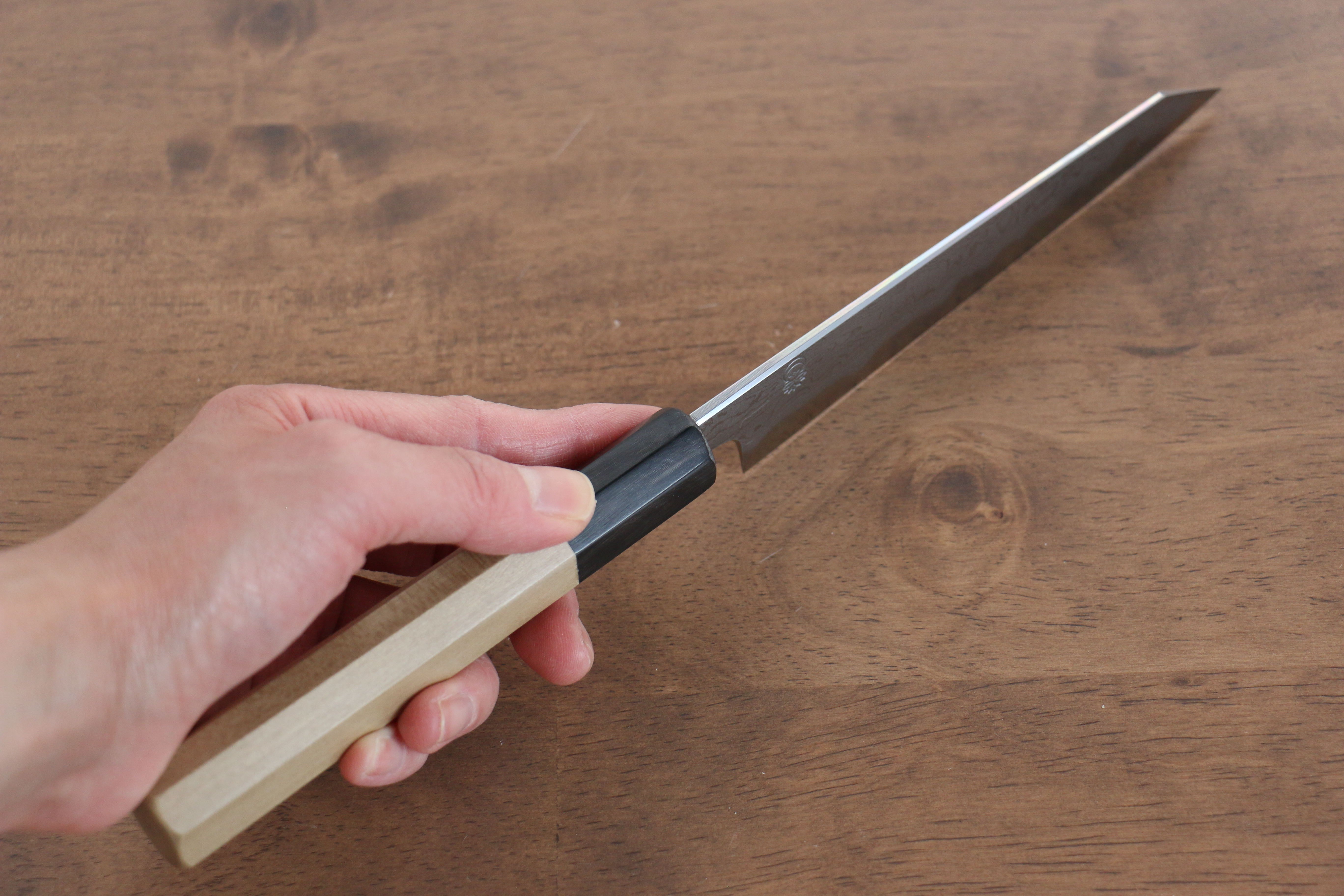 Kikuzuki Blue Steel No.1 Damascus Kiritsuke Petty-Utility 135mm Magnolia Handle - Japanny - Best Japanese Knife