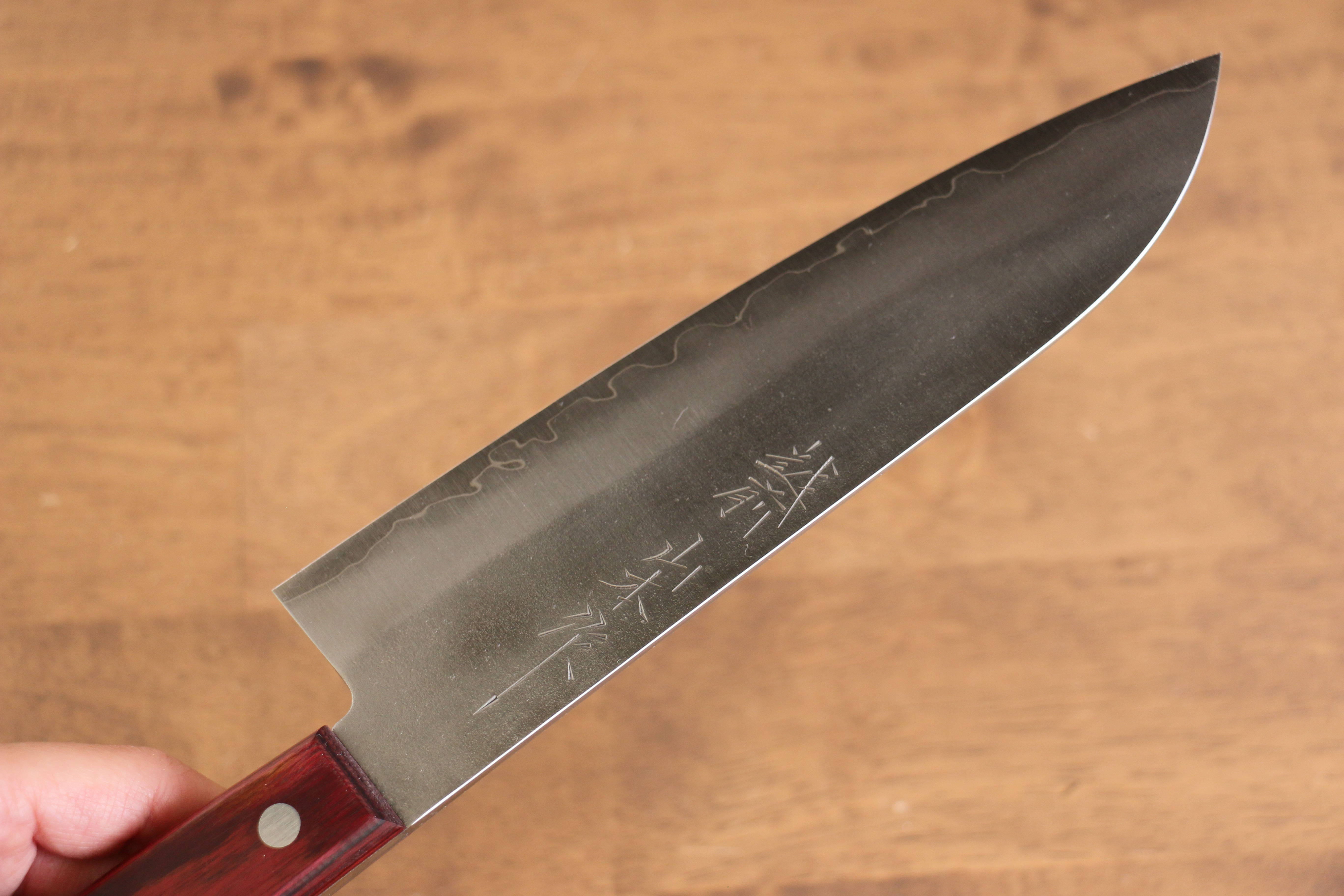 Nao Yamamoto Silver Steel No.3 Nashiji Santoku 180mm Red Pakka wood Handle - Japanny - Best Japanese Knife
