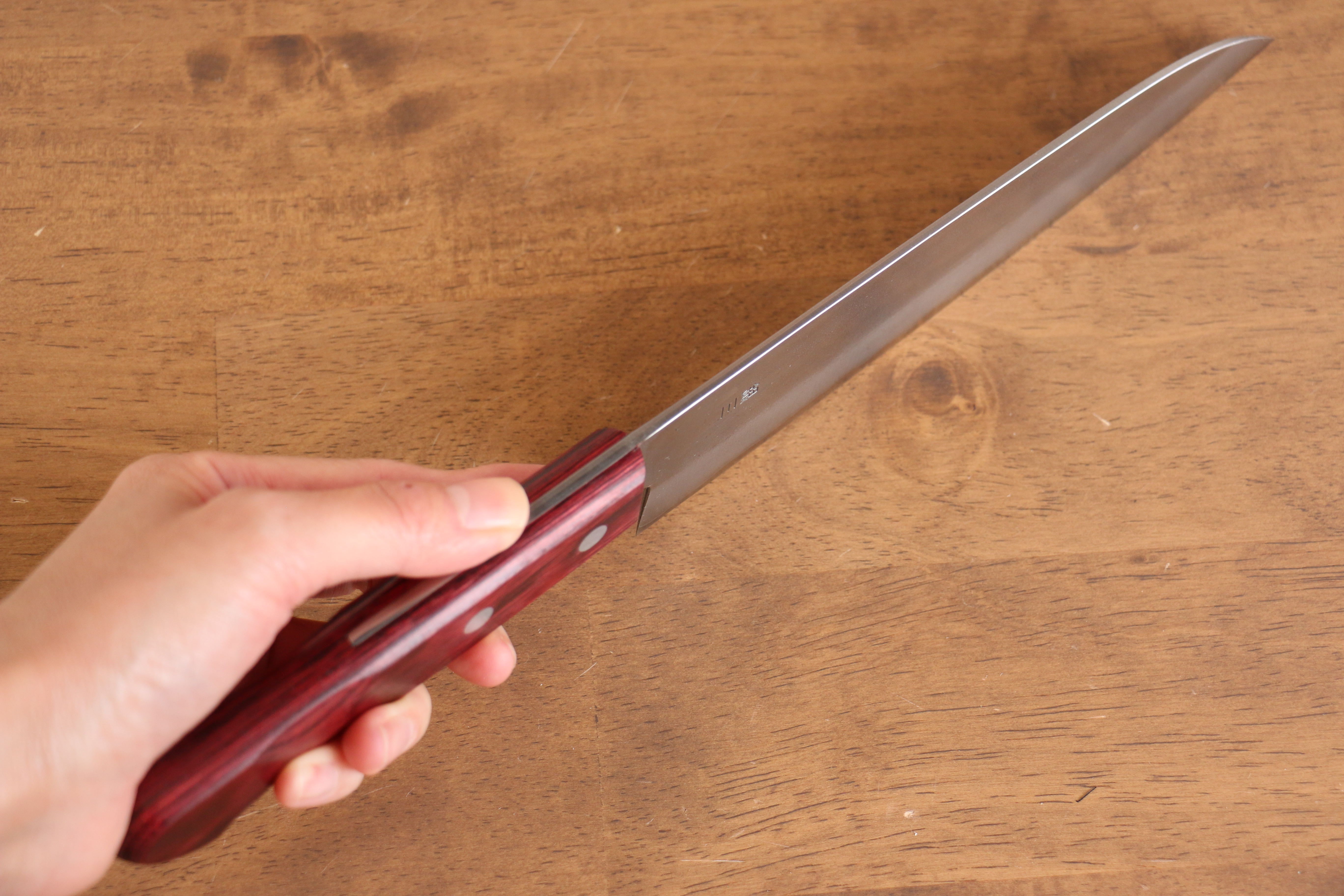 Nao Yamamoto Silver Steel No.3 Nashiji Santoku 180mm Red Pakka wood Handle - Japanny - Best Japanese Knife