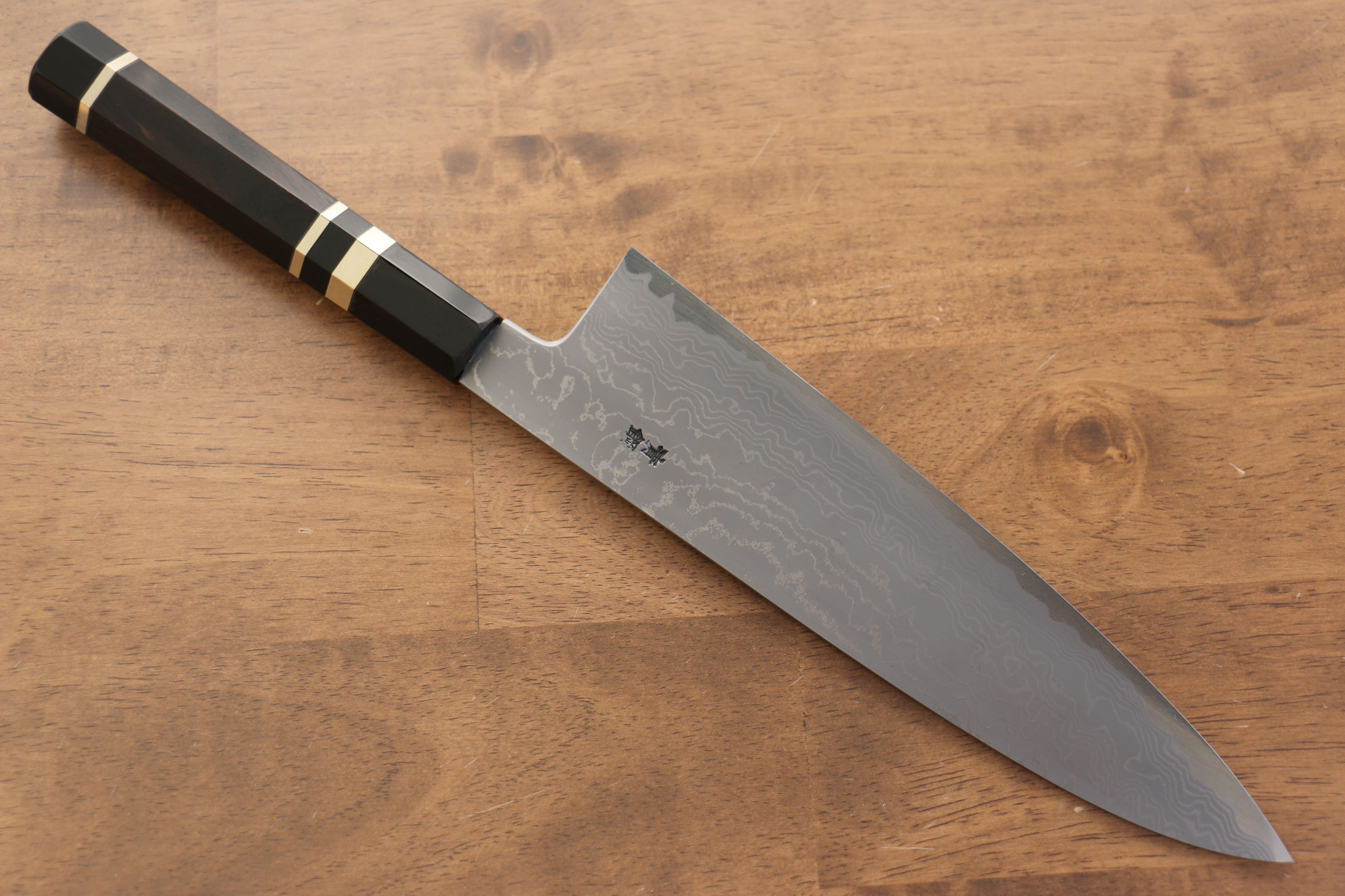 Jikko Blue Steel Damascus Gyuto  210mm Ebony with Double Ring Handle - Japanny - Best Japanese Knife