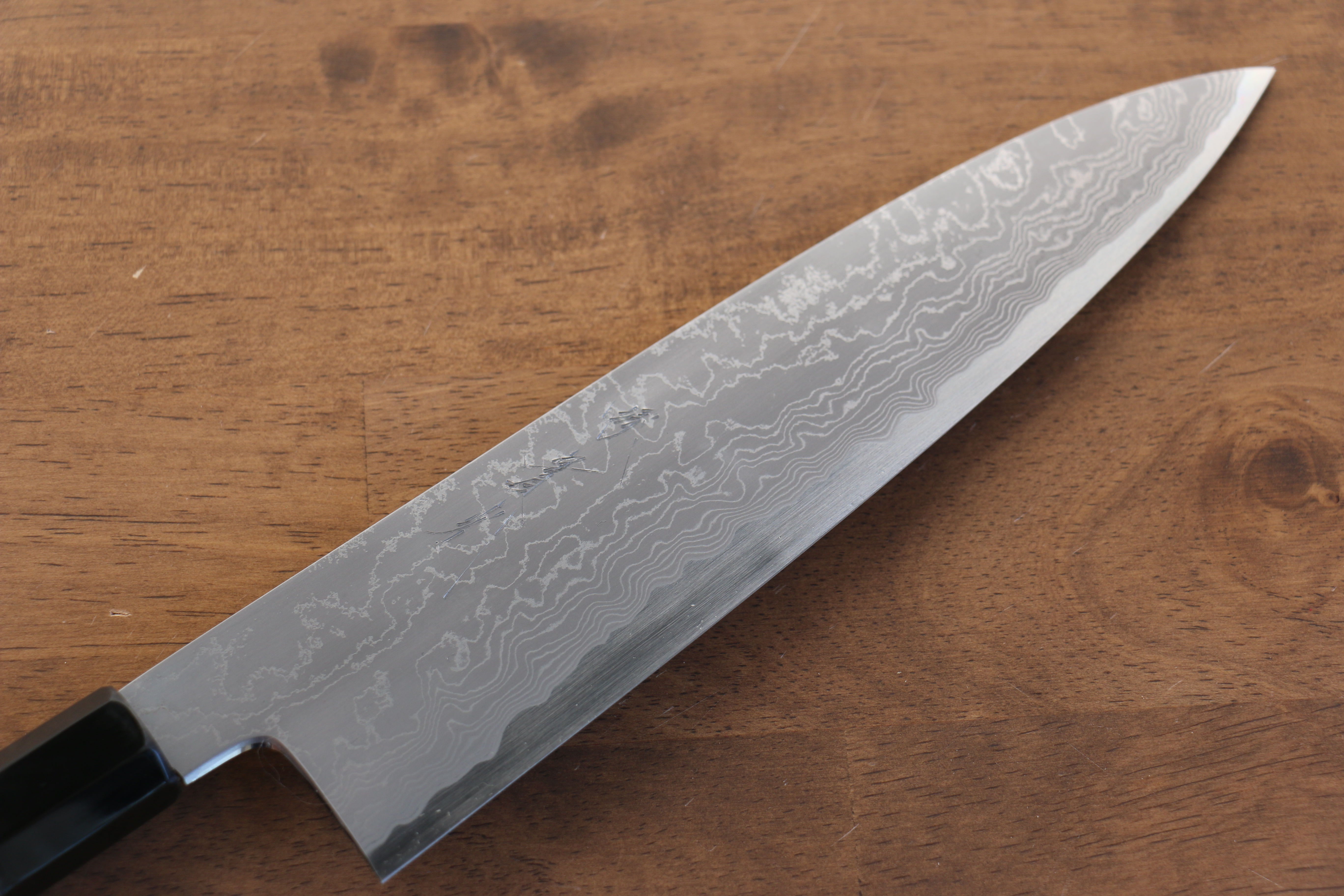 Jikko Blue Steel Damascus Gyuto  210mm Ebony with Double Ring Handle - Japanny - Best Japanese Knife
