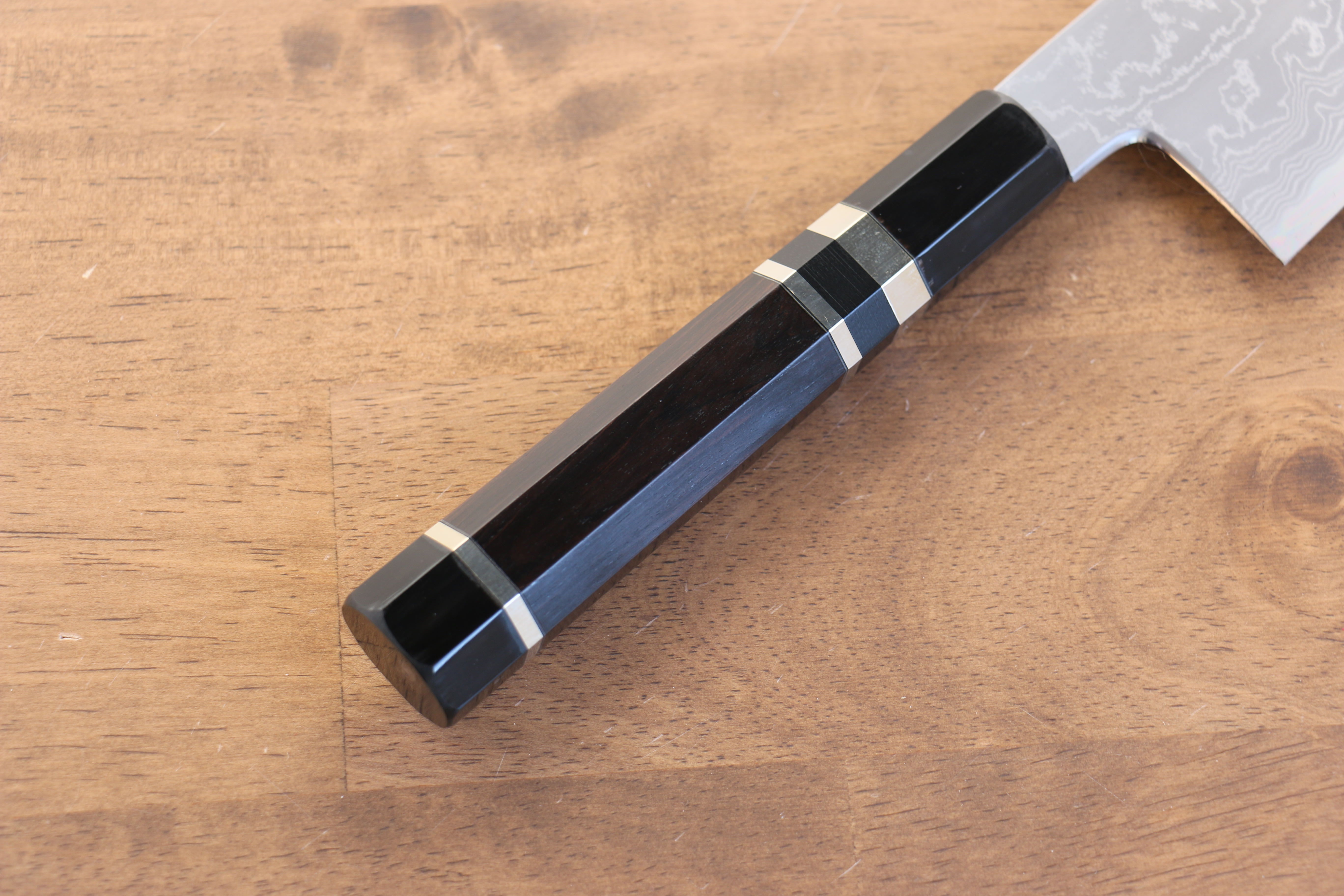 Jikko Blue Steel Damascus Gyuto  210mm Ebony with Double Ring Handle - Japanny - Best Japanese Knife