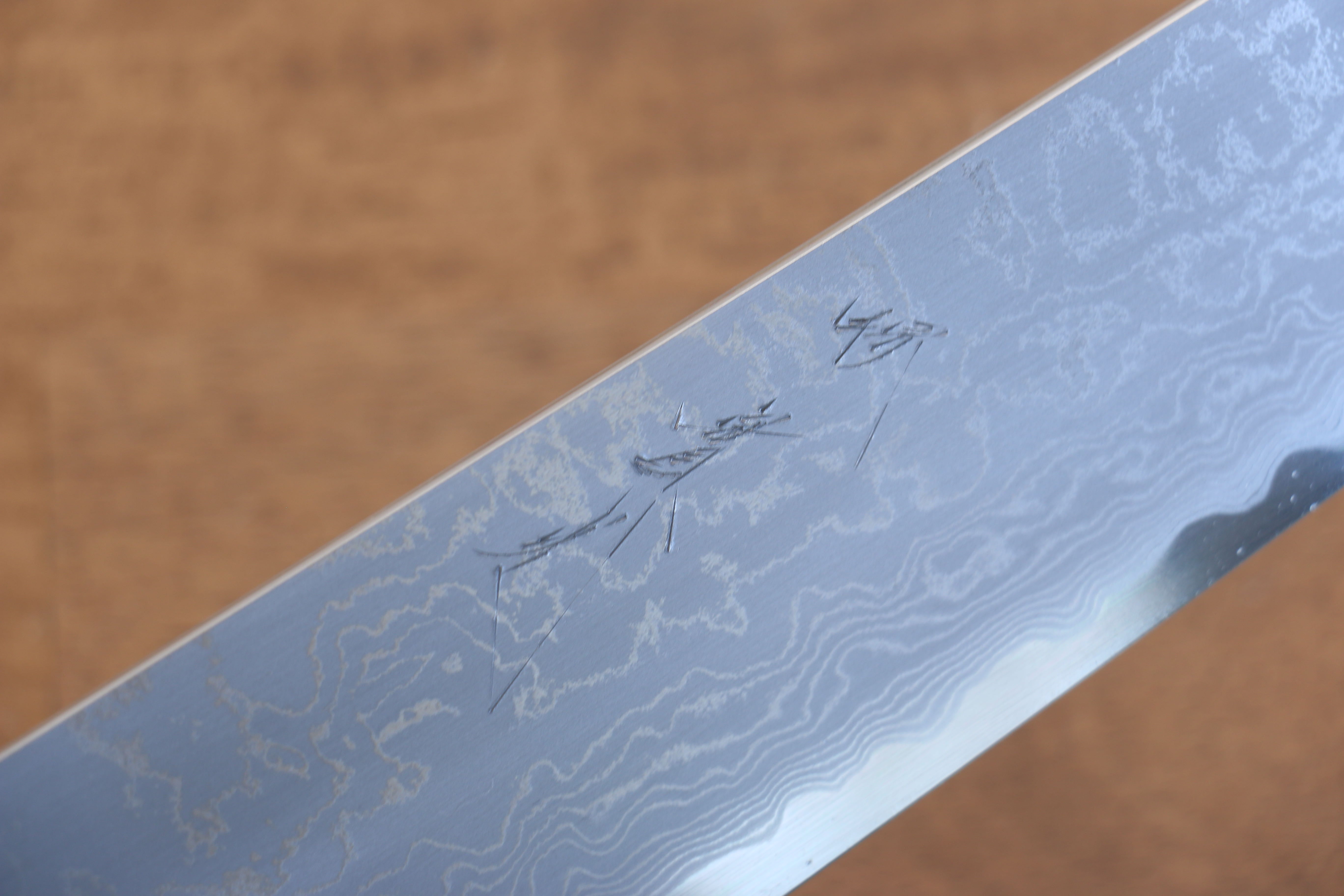Jikko Blue Steel Damascus Kiritsuke Gyuto  210mm Ebony with Double Ring Handle - Japanny - Best Japanese Knife