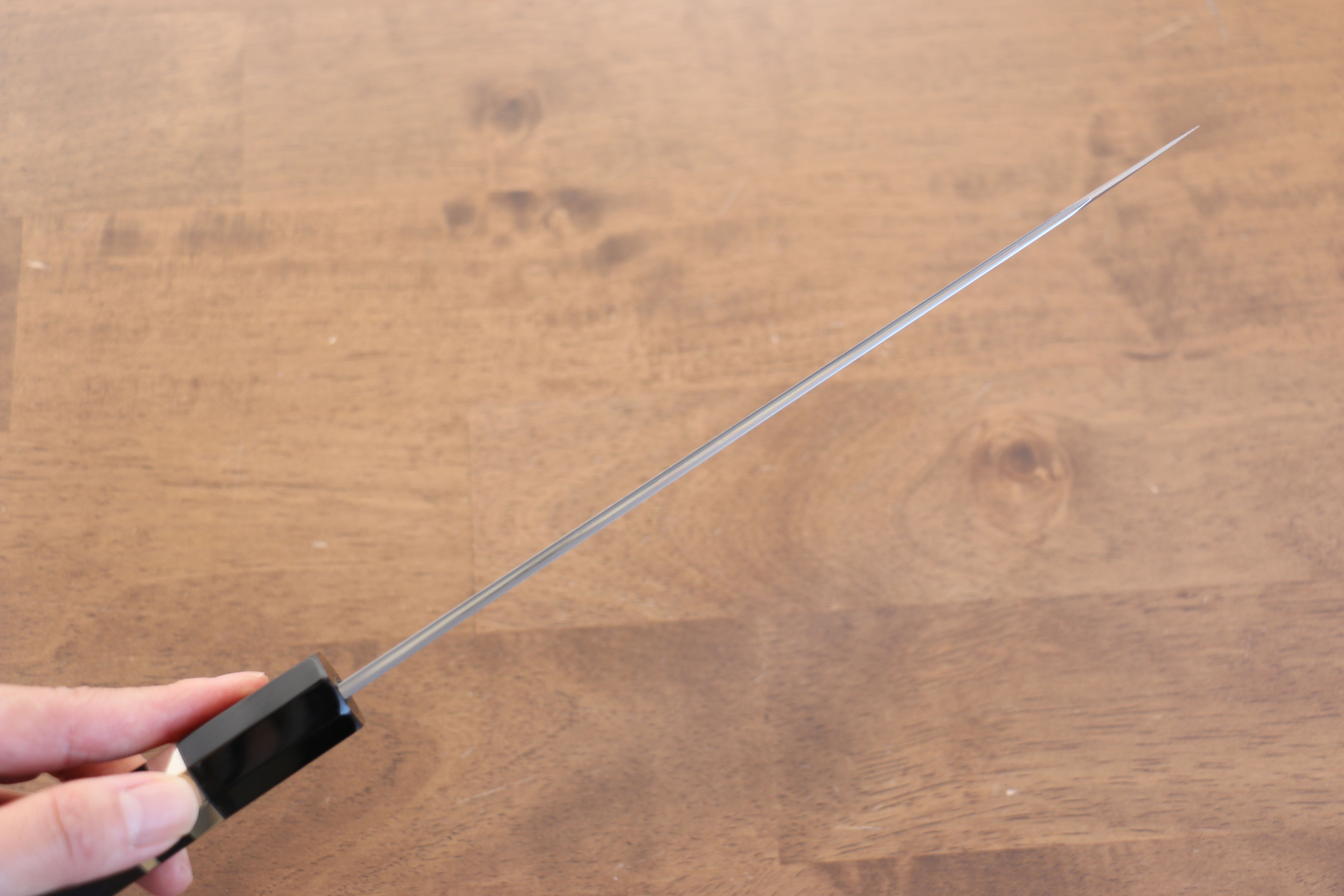 Jikko Blue Steel Damascus Kiritsuke Gyuto  210mm Ebony with Double Ring Handle - Japanny - Best Japanese Knife