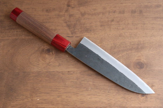 Seisuke Kurumi Blue Steel Kurouchi Santoku 165mm Walnut(With Double Red Pakka wood) Handle - Japanny - Best Japanese Knife