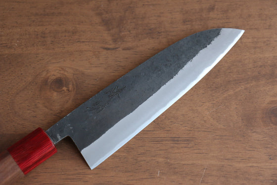 Seisuke Kurumi Blue Steel Kurouchi Santoku 165mm Walnut(With Double Red Pakka wood) Handle - Japanny - Best Japanese Knife