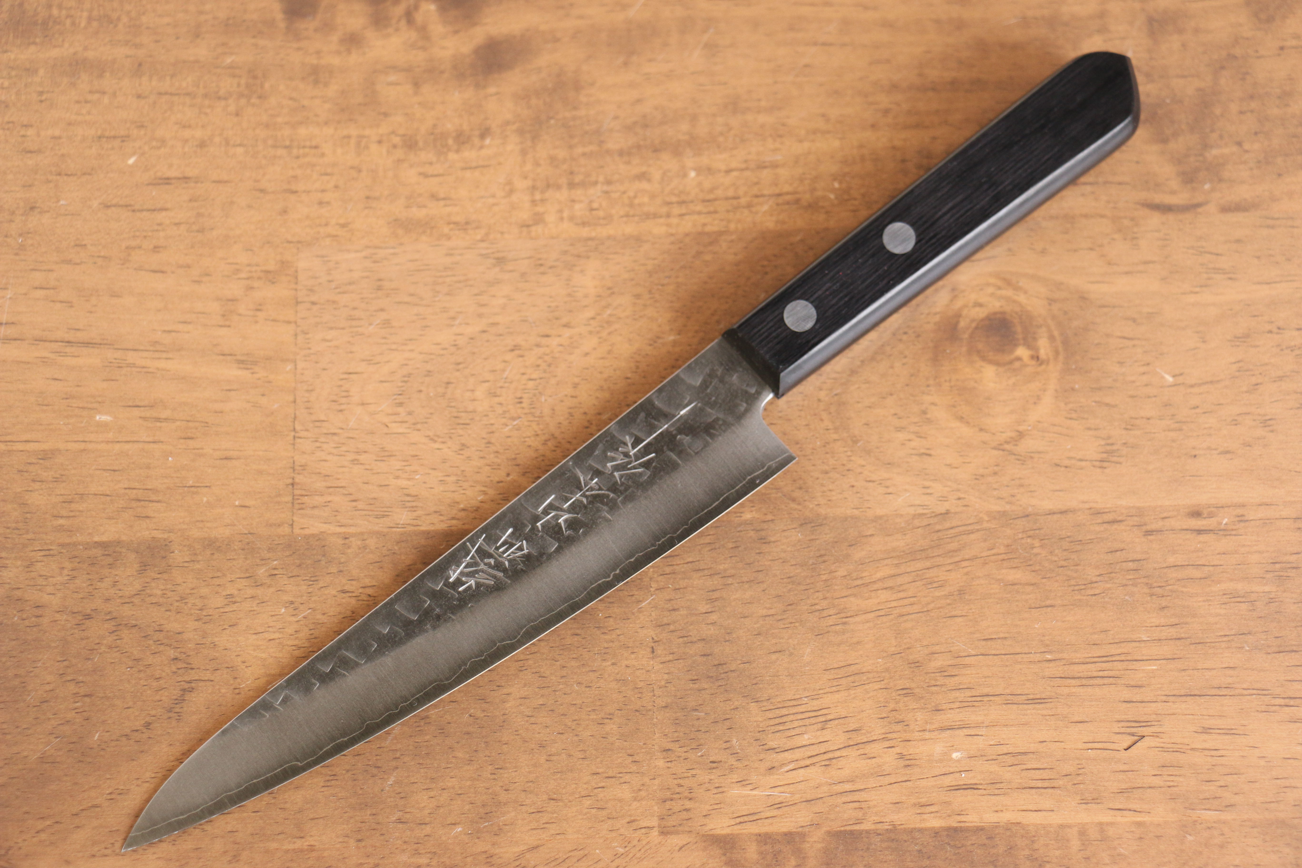 Nao Yamamoto Silver Steel No.3 Hammered Petty-Utility 160mm Black Pakka wood Handle - Japanny - Best Japanese Knife
