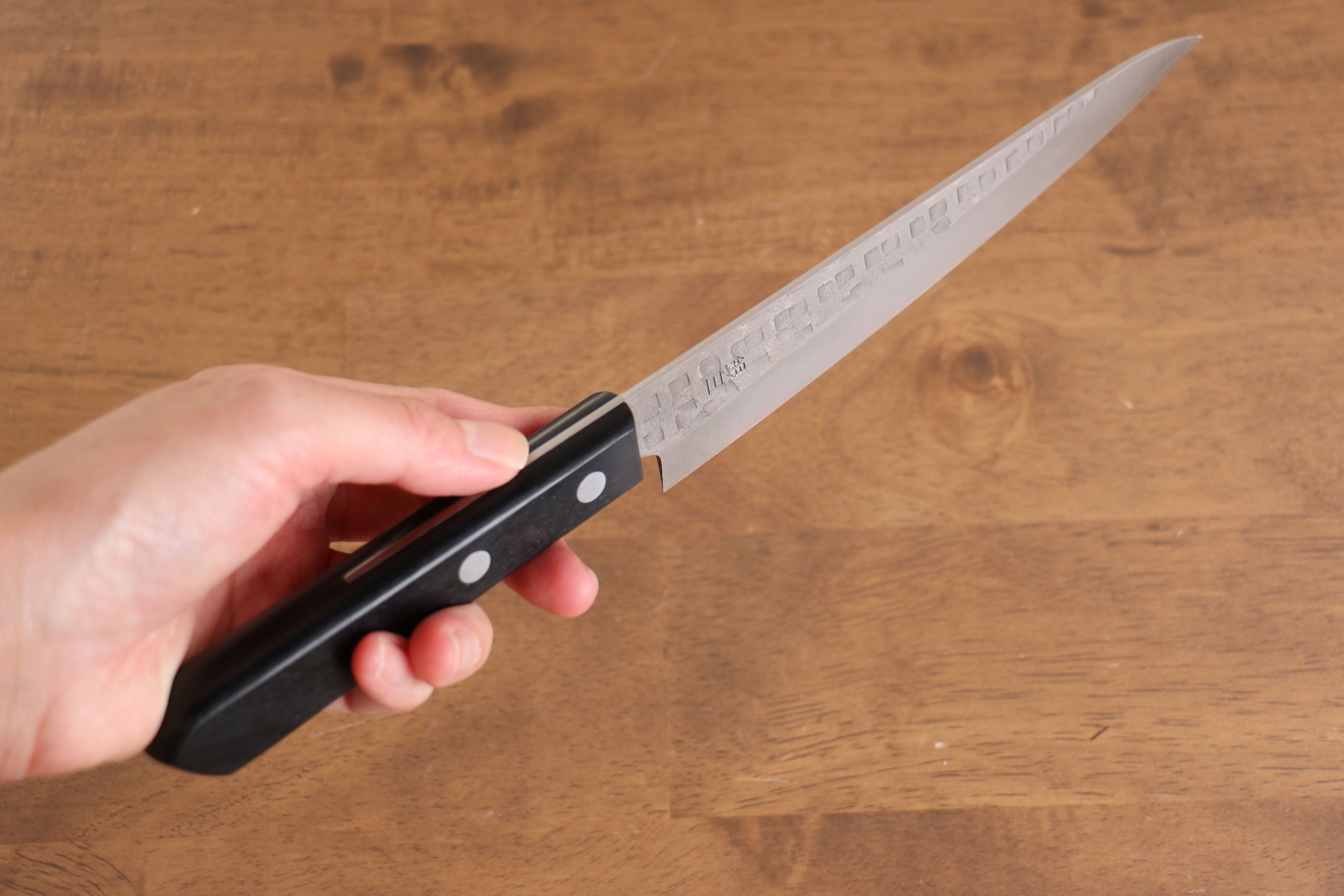 Nao Yamamoto Silver Steel No.3 Hammered Petty-Utility 160mm Black Pakka wood Handle - Japanny - Best Japanese Knife