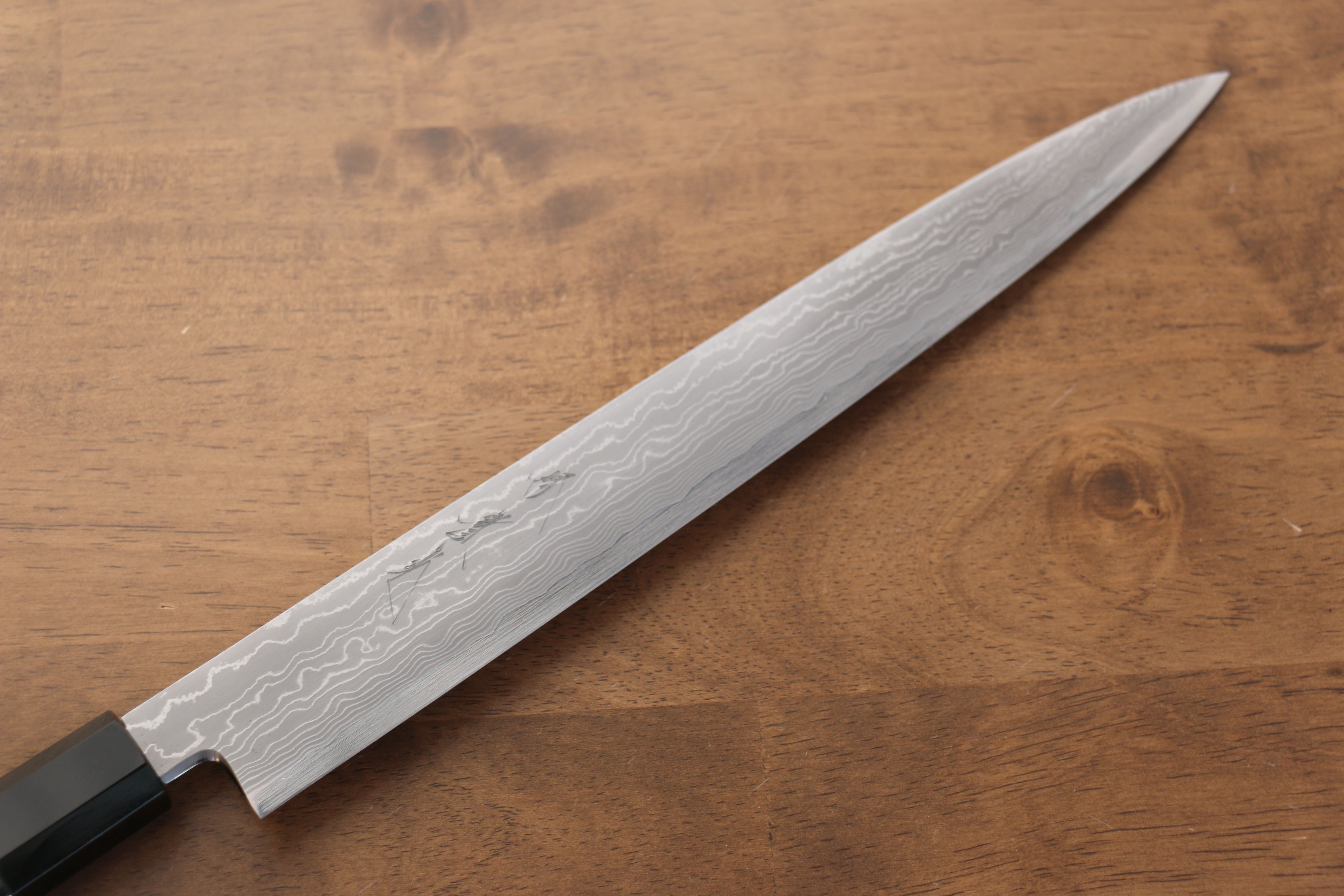 Jikko Blue Steel Damascus Sujihiki  270mm Ebony with Double Ring Handle - Japanny - Best Japanese Knife