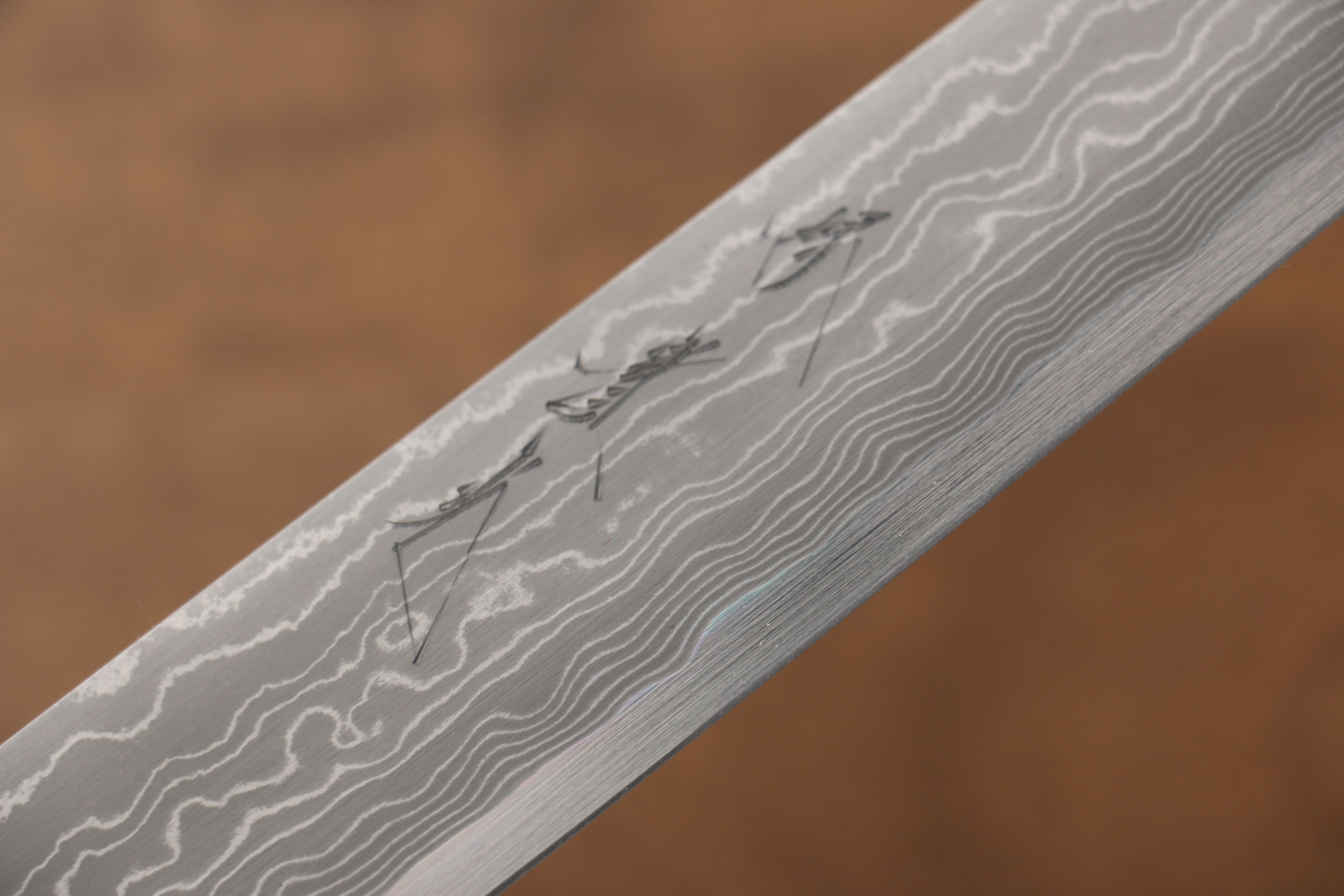 Jikko Blue Steel Damascus Sujihiki  300mm Ebony with Double Ring Handle - Japanny - Best Japanese Knife