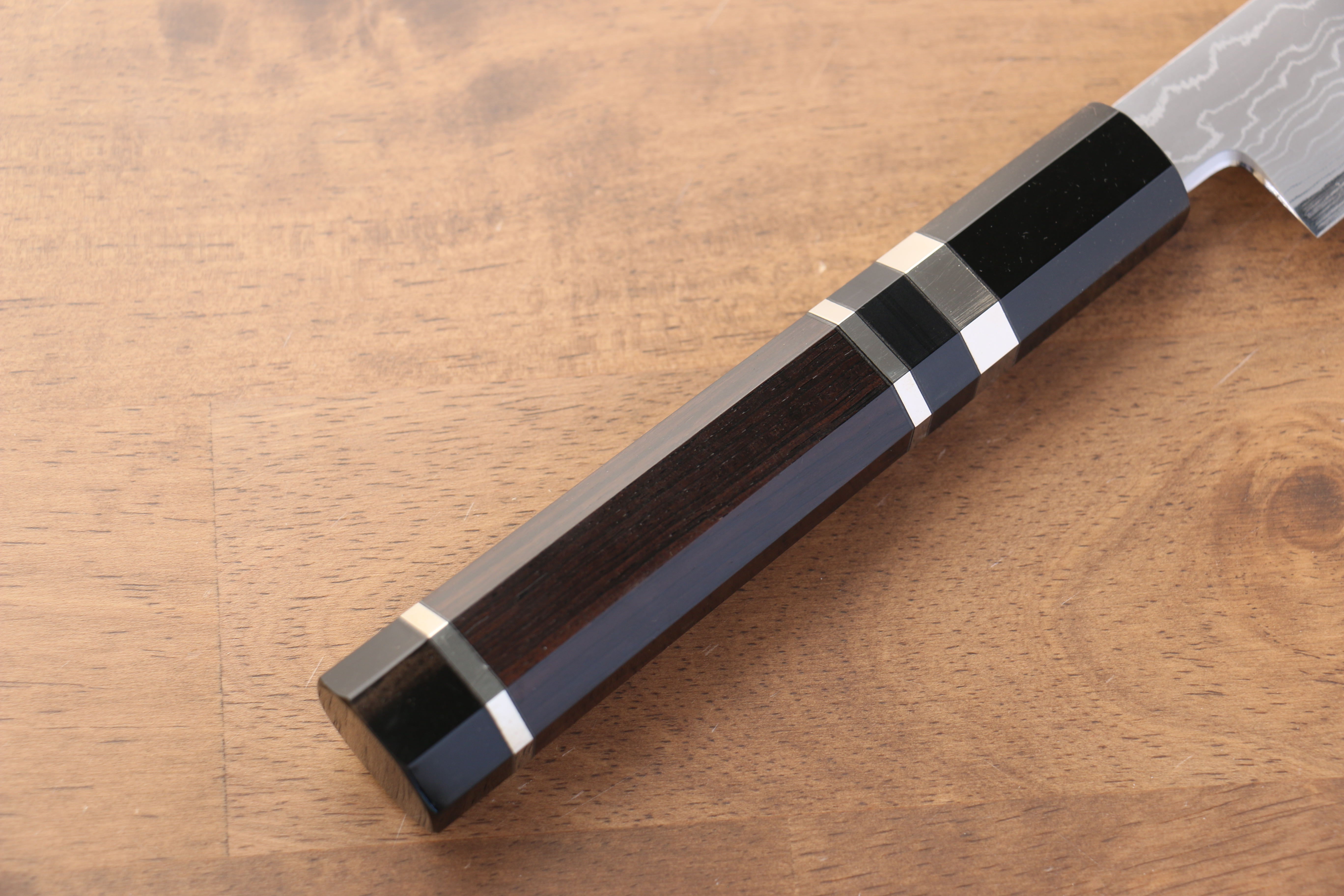 Jikko Blue Steel Damascus Sujihiki  300mm Ebony with Double Ring Handle - Japanny - Best Japanese Knife