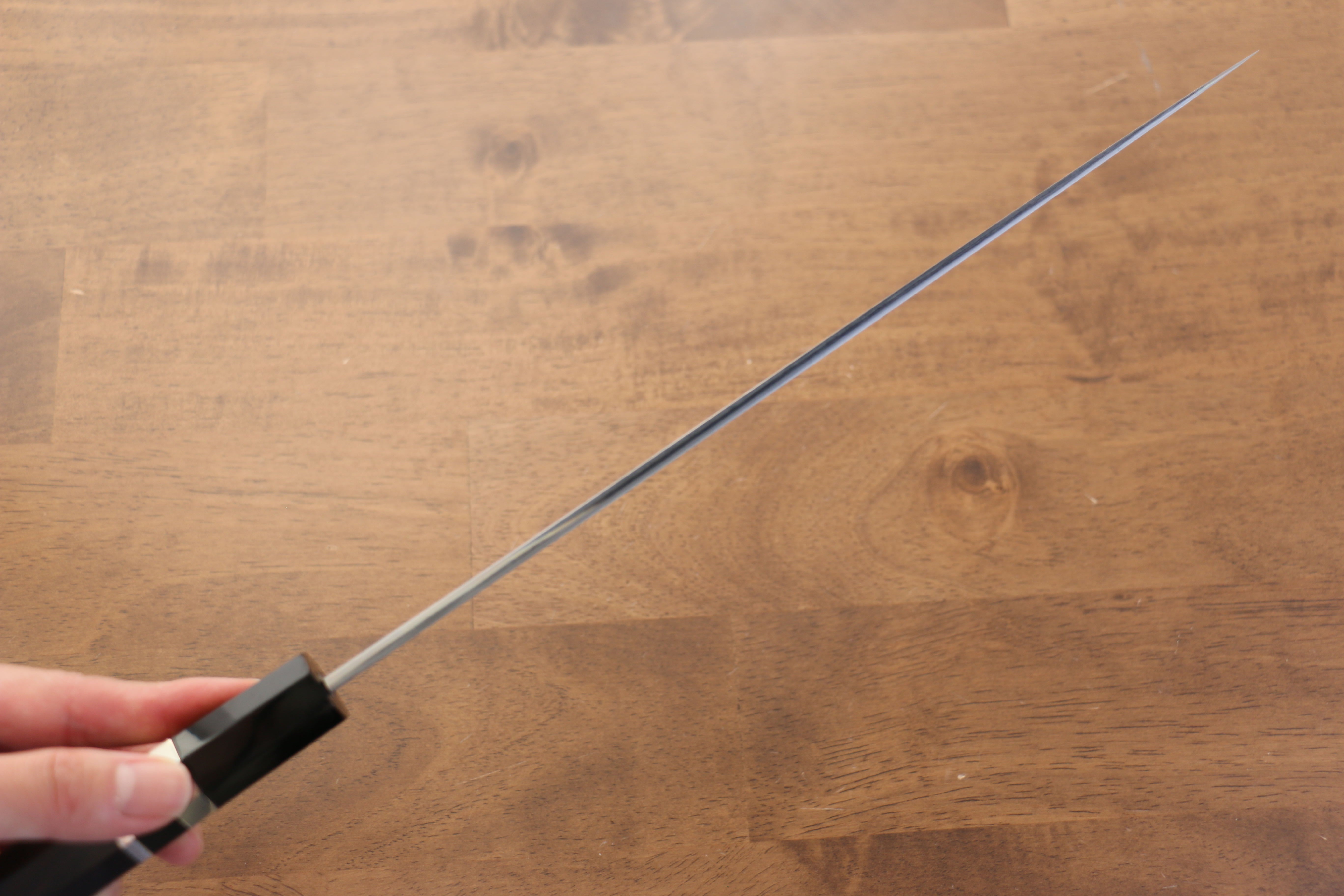 Jikko Blue Steel Damascus Sujihiki  270mm Ebony with Double Ring Handle - Japanny - Best Japanese Knife