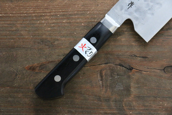 Fujiwara Teruyasu Maboroshi White Steel No.1 Nashiji Hammered Nakiri 150mm with Black Pakka wood Handle - Japanny - Best Japanese Knife