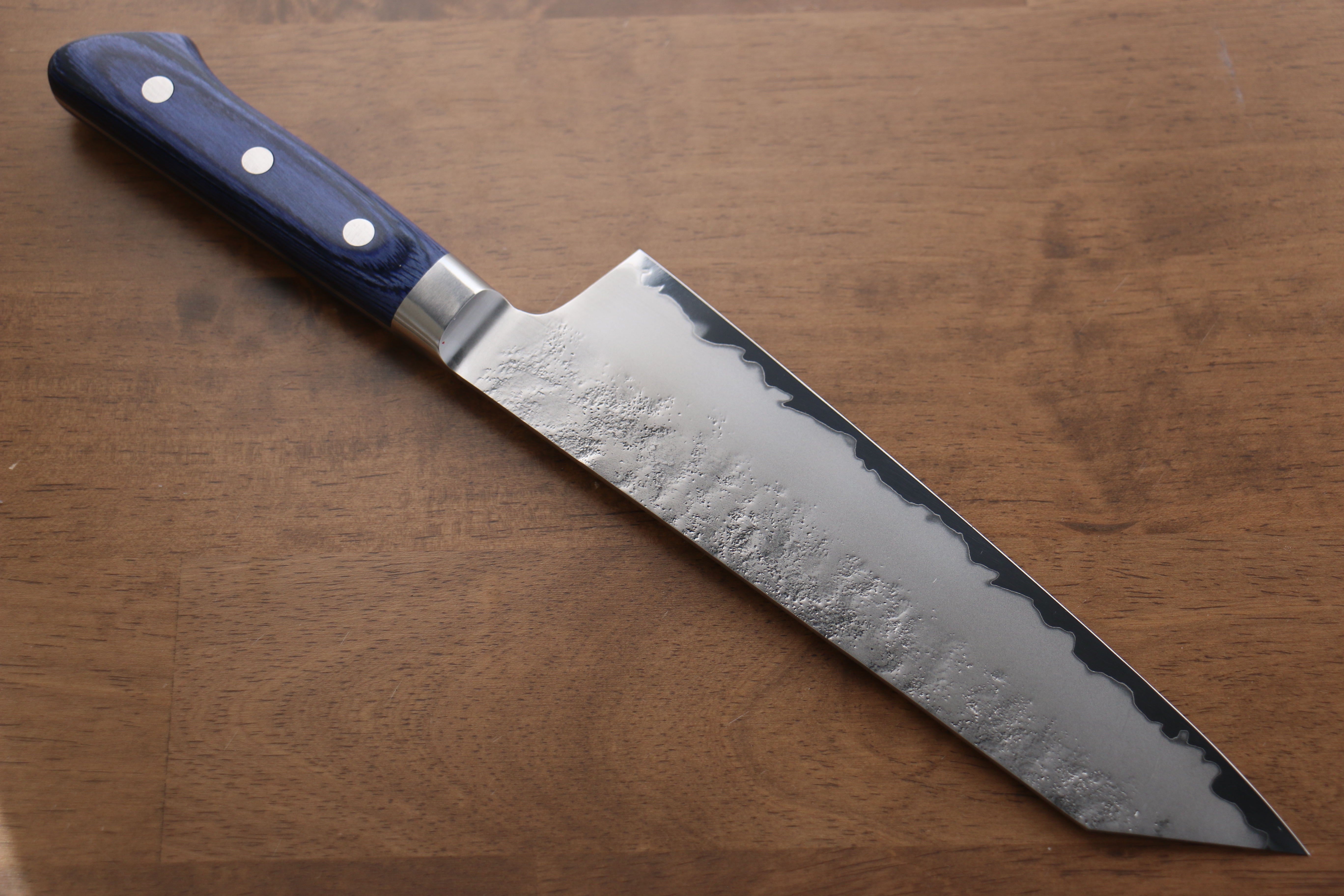 Seisuke Blue Steel No.2 Nashiji Japanese Kiritsuke Santoku & Kiritsuke Petty Blue Pakka wood Handle - Japanny - Best Japanese Knife