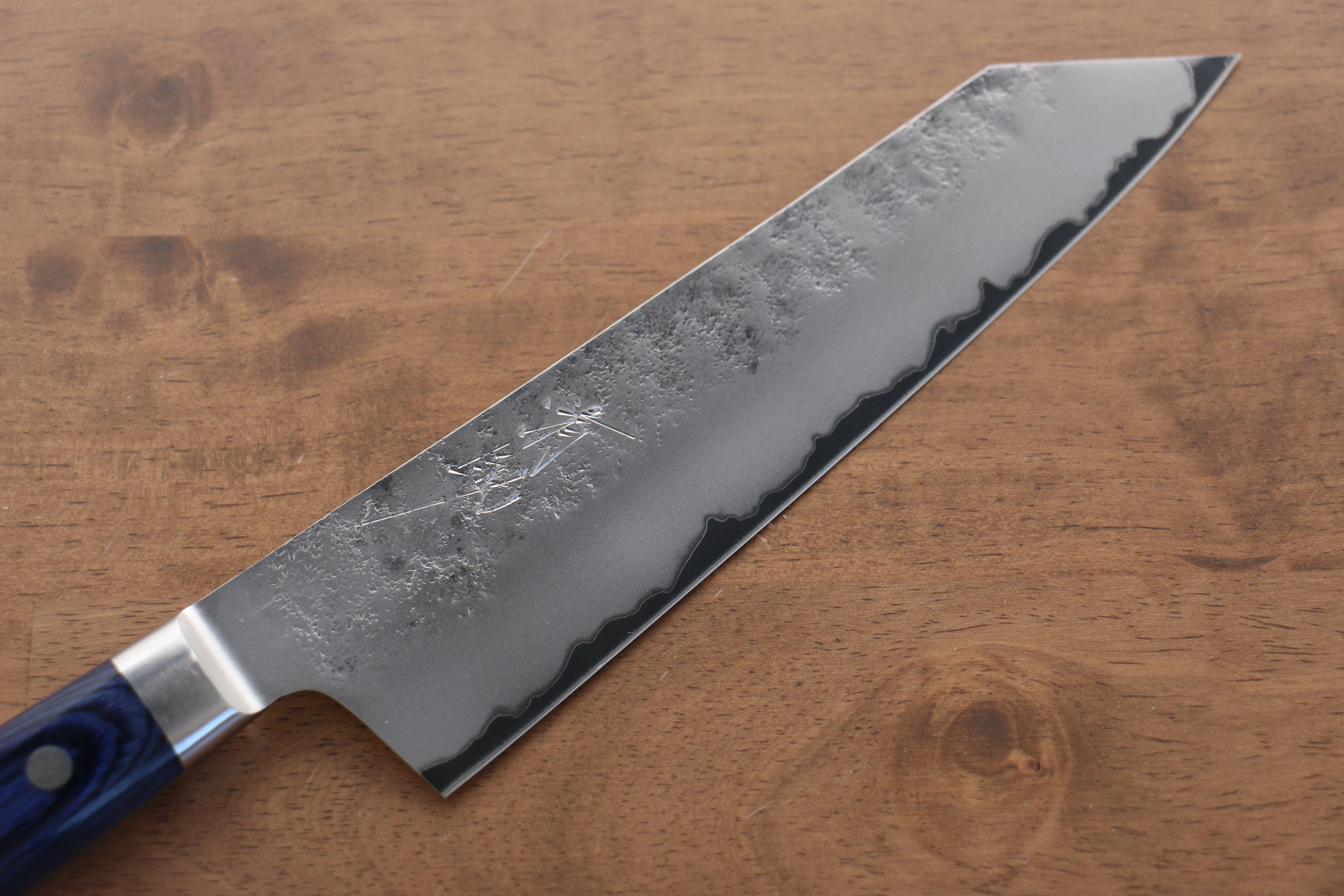 Seisuke Blue Steel No.2 Nashiji Japanese Kiritsuke Santoku & Kiritsuke Petty Blue Pakka wood Handle - Japanny - Best Japanese Knife