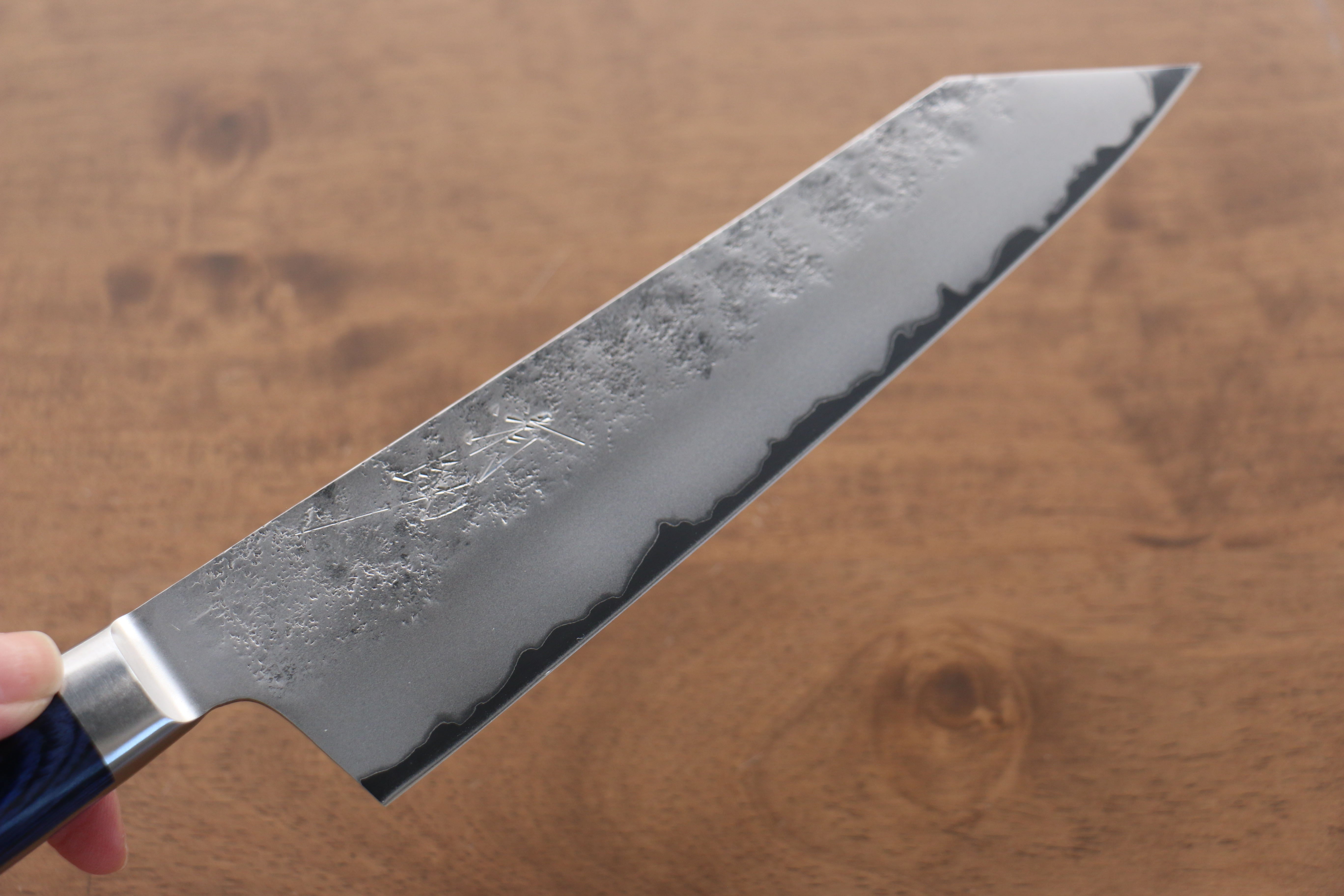 Seisuke Blue Steel No.2 Nashiji Japanese Kiritsuke Santoku & Kiritsuke Petty Blue Pakka wood Handle - Japanny - Best Japanese Knife