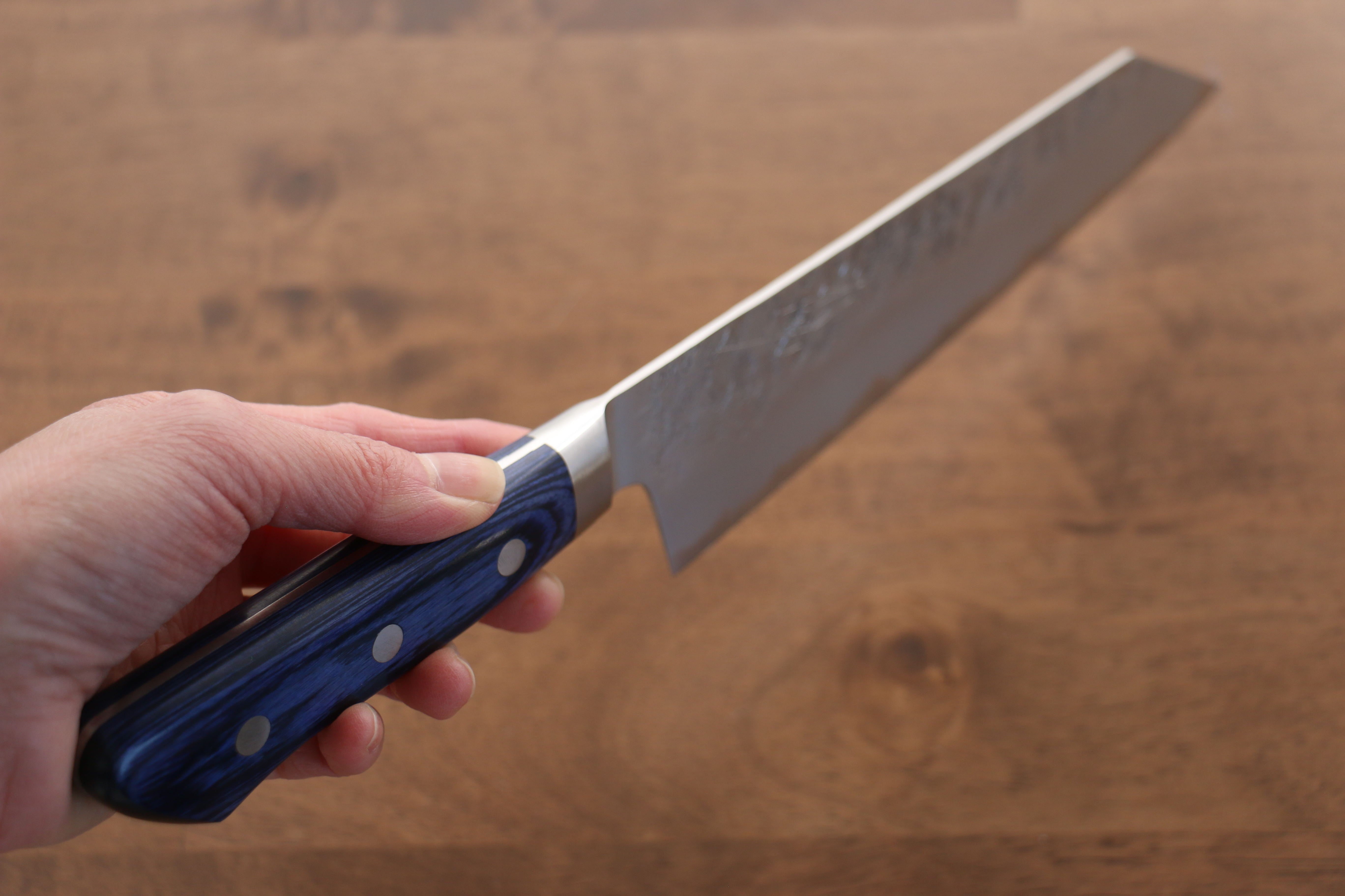 Seisuke Blue Steel No.2 Nashiji Kiritsuke Santoku 195mm Blue Pakka wood Handle - Japanny - Best Japanese Knife