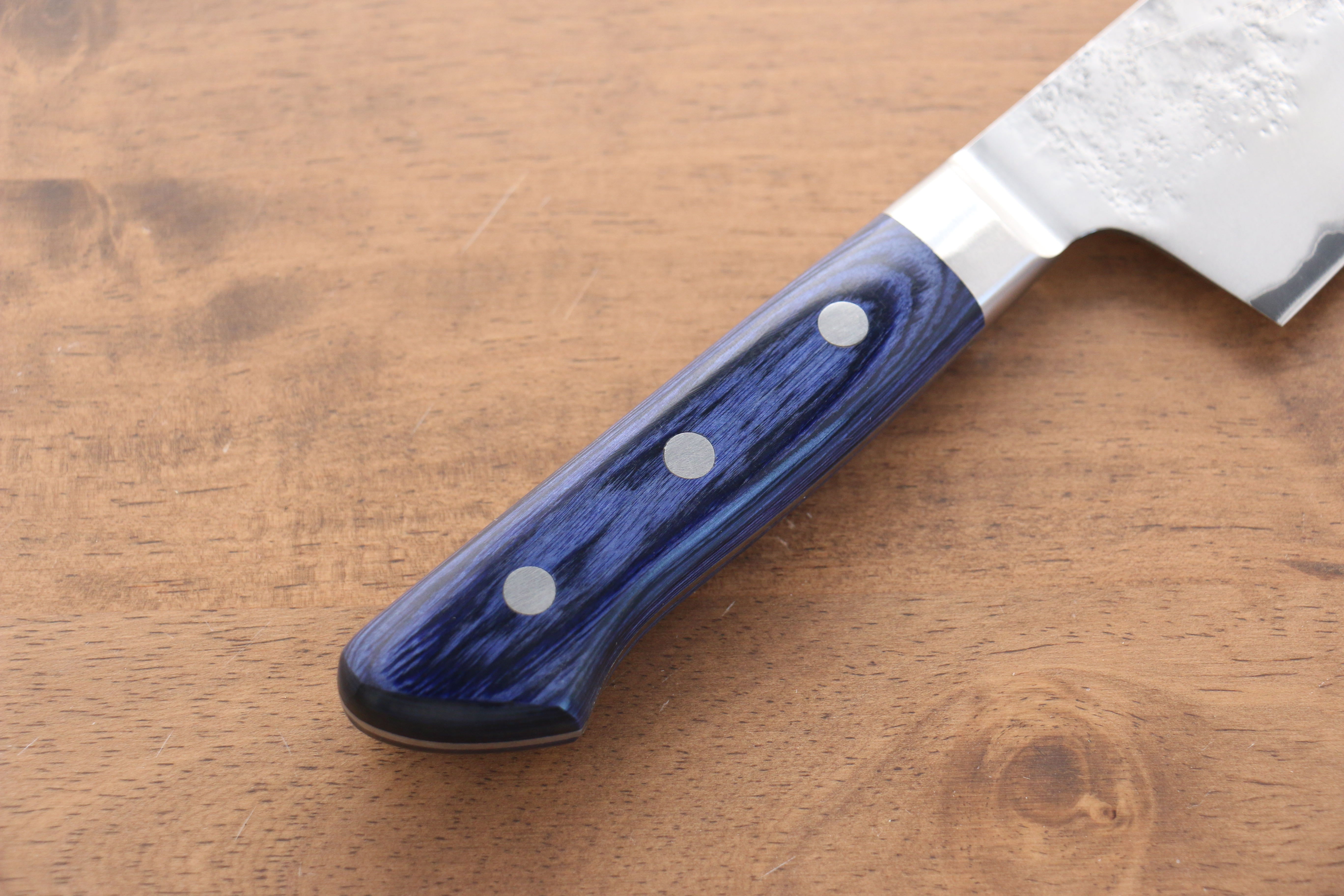 Seisuke Blue Steel No.2 Nashiji Japanese Kiritsuke Santoku & Kiritsuke Petty Blue Pakka wood Handle - Japanny - Best Japanese Knife